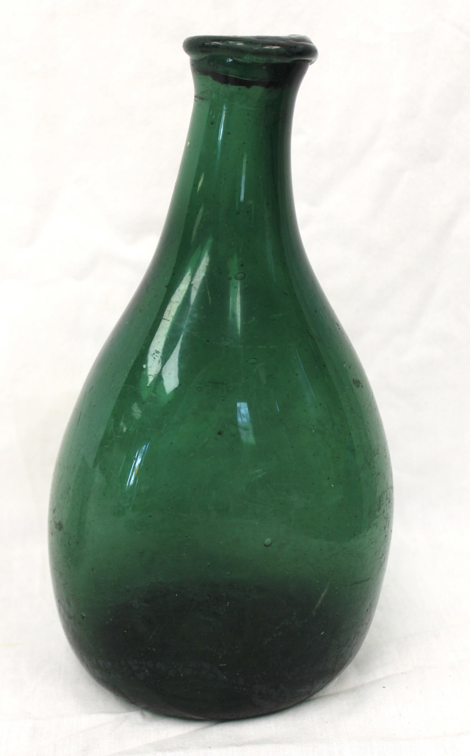 Early green glass bottle - 9 1/2" tall: Early green glass bottle - 9 1/2" tall