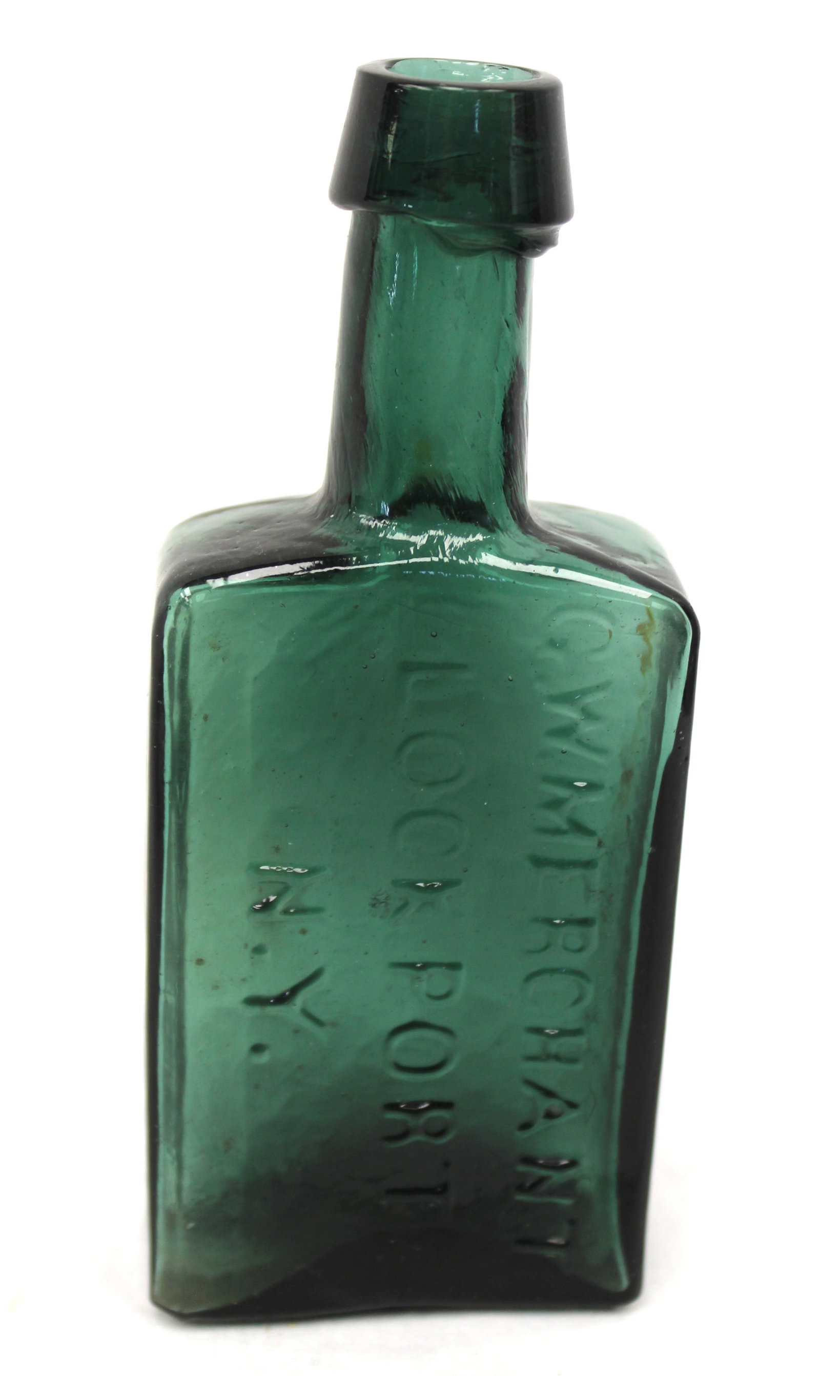 Early green glass bottle - 4 3/4" tall: Early green glass bottle - 4 3/4" tall