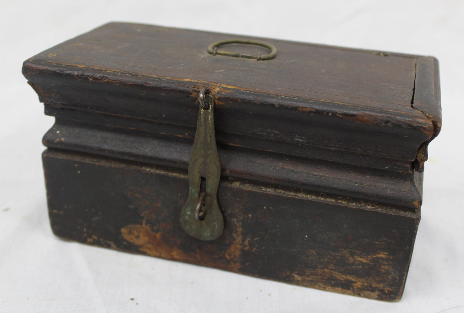 Antique small wooden painted black valuables box - 3 1/2" tall x 6 1/2"x3 1/2" (1 of 6)