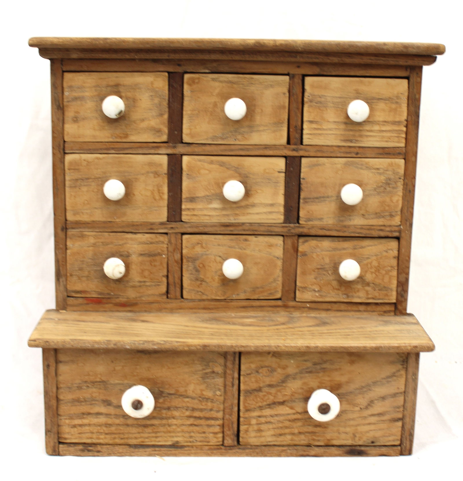 Antique 9 over 2 drawer stepback spice chest w porcelain knobs - 13 1/2" tall x 12 1/2"x8" (1 of 5)