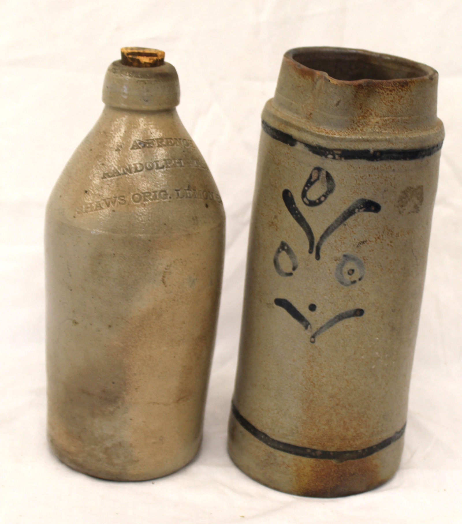 Lot of 2 antique stoneware items incl A. French Randolph, MA Shaw's Orig Lemon Beer bottle & a (1 of 11)
