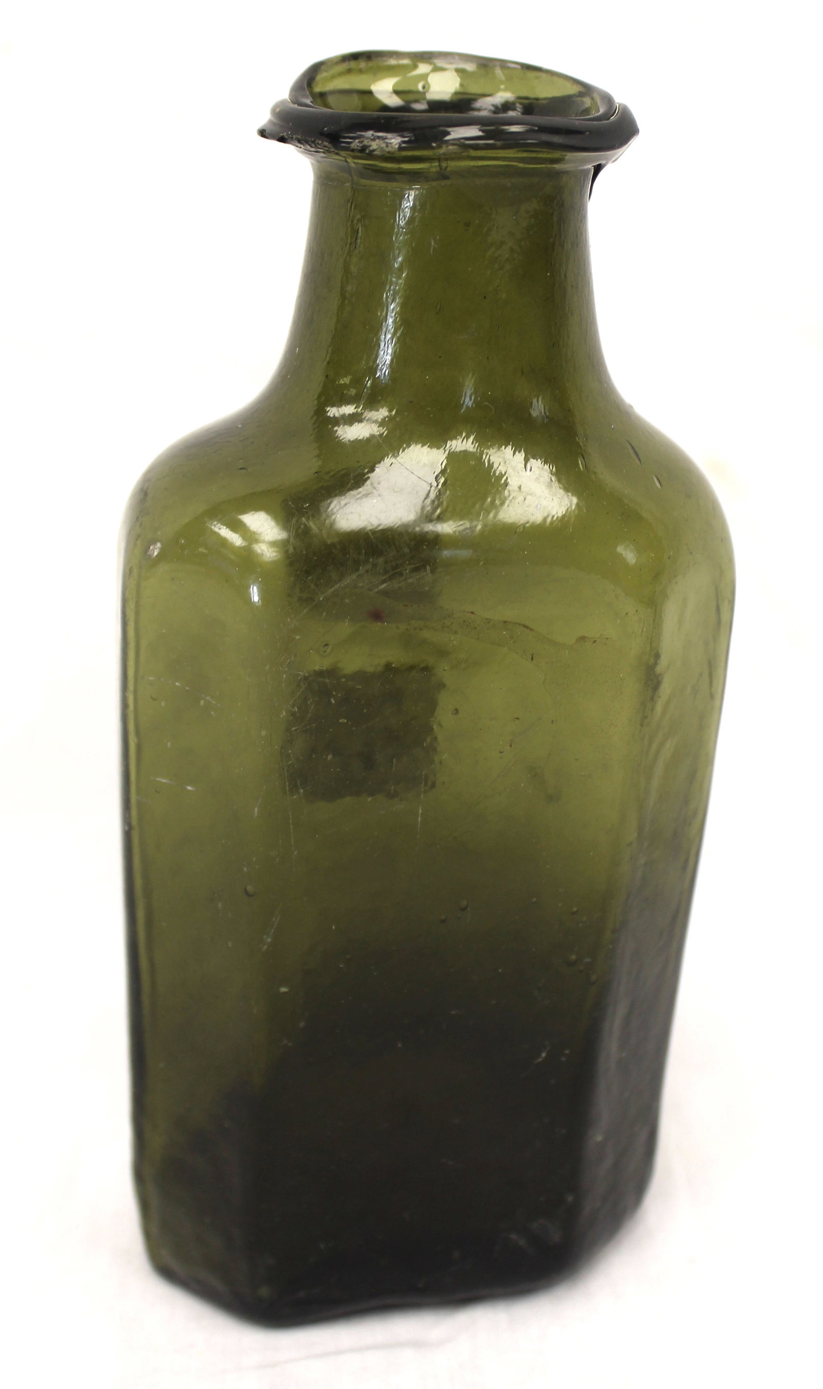 Early green glass snuff bottle - 7 1/4" tall: Early green glass snuff bottle - 7 1/4" tall