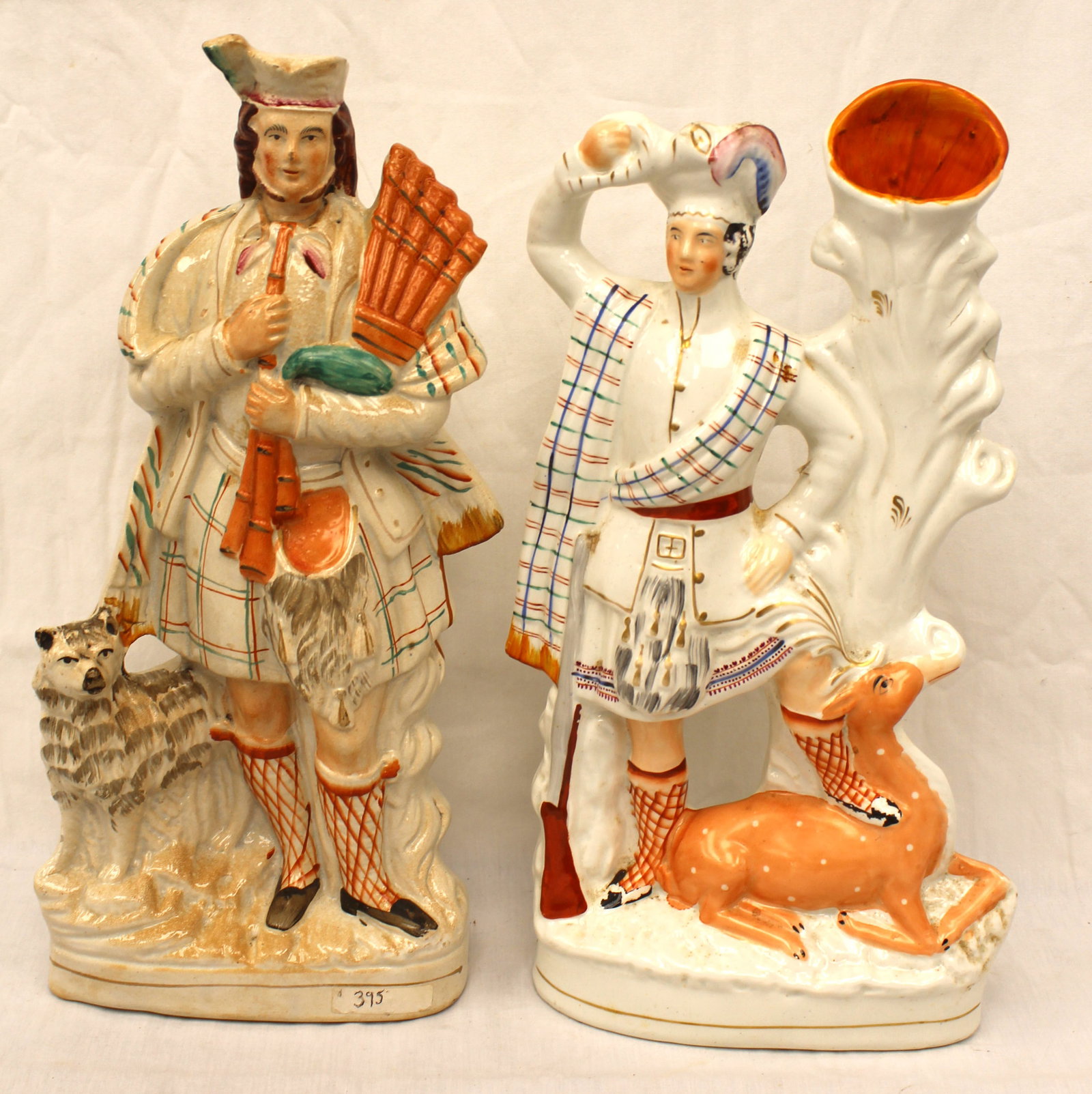 Lot of 2 antique tall Staffordshire figurines - 16" & 17 1/2" tall: Lot of 2 antique tall Staffordshire figurines - 16" & 17 1/2" tall