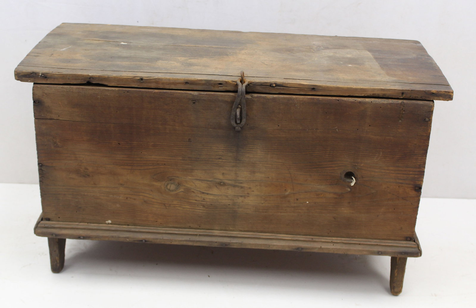18thC small blanket or valuables chest in old surface - 19" tall x 32" x 15 1/2" deep (1 of 8)