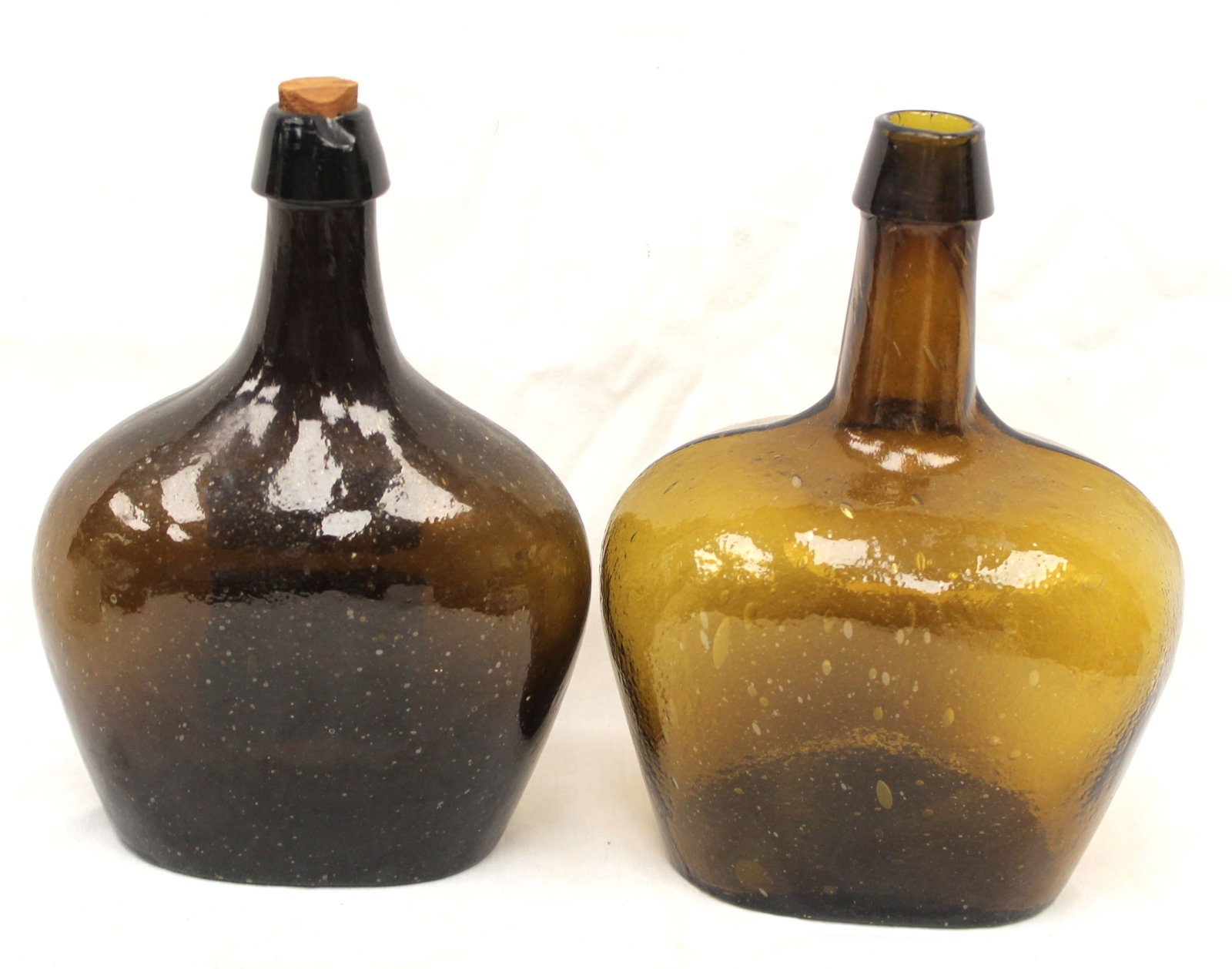 Lot of 2 early amber glass bottles - 8" & 8 1/2" tall (1 of 11)
