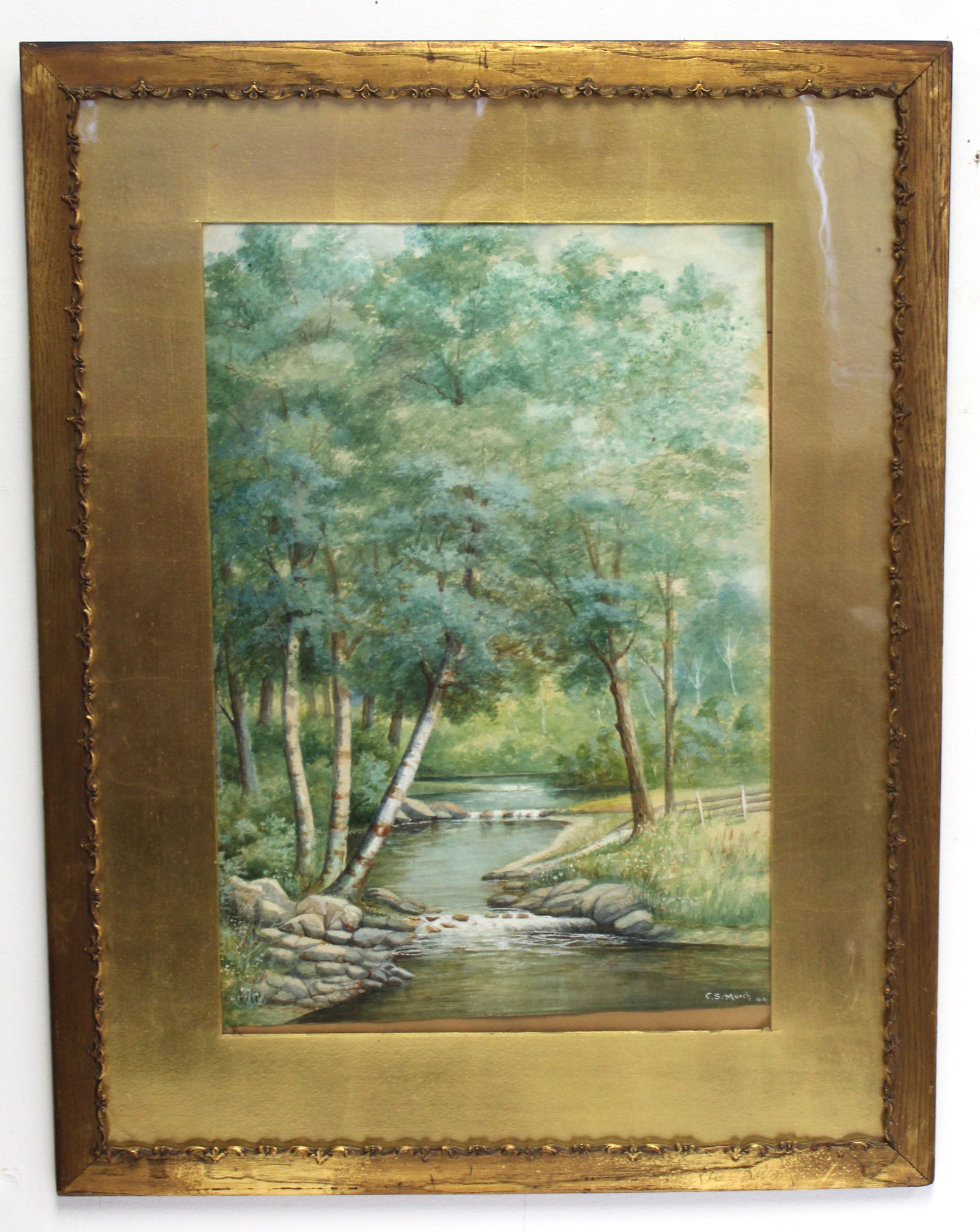 19thC w/c brook in forest interior signed C.S. Murch dated '94 - overall framed size 29 1/2"x23" (1 of 6)