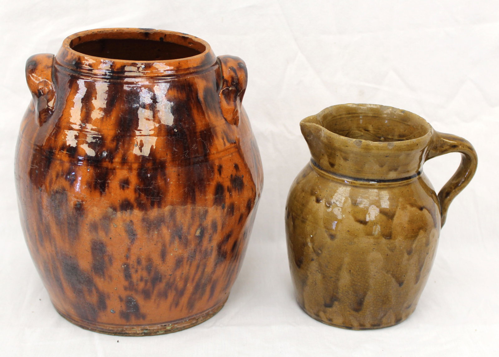 Antique redware jar & pitcher - 9 1/2" & 6 1/2" tall (1 of 10)