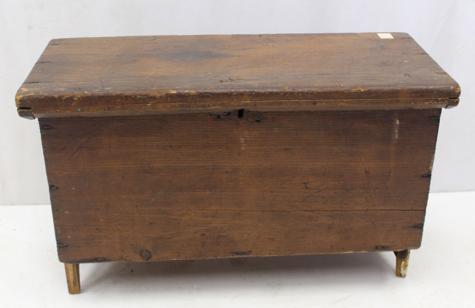 Antique diminutive blanket chest w 1/2 moon cutout sides - 16 1/2" tall x 27"x12 1/2" deep (1 of 5)