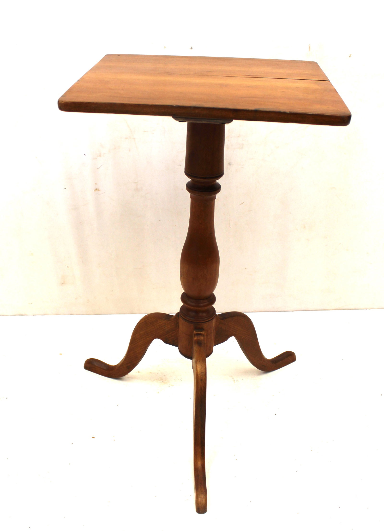 Antique candlestand w square top on turned shaft & snake legs - 28" tall x 16" square top (1 of 6)