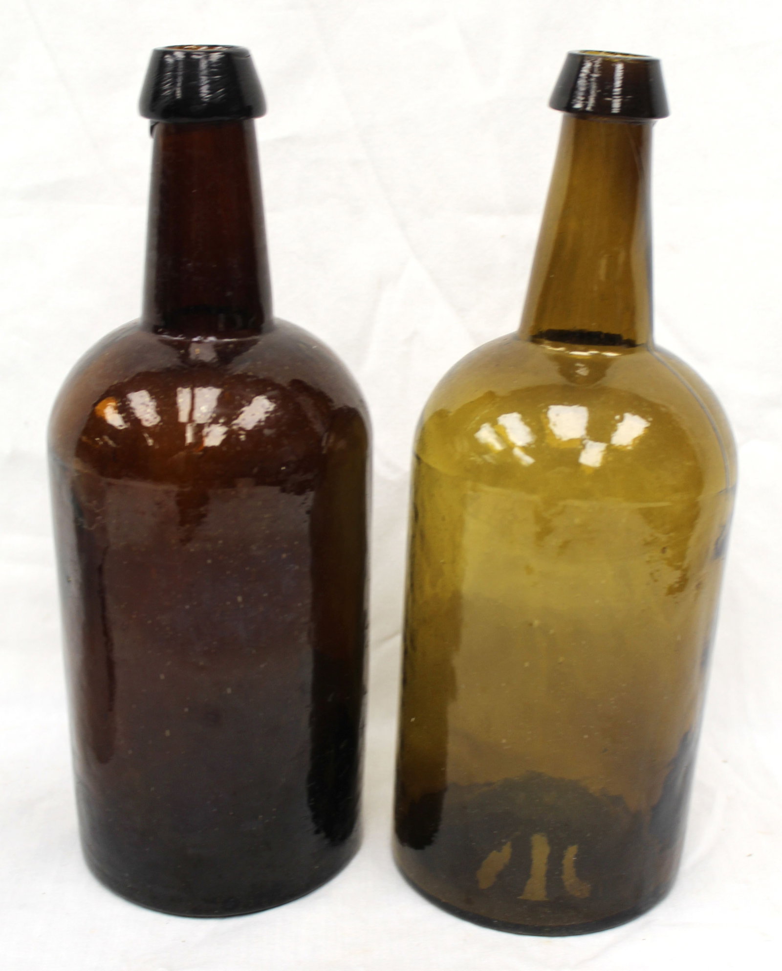Lot of 2 early amber glass bottles - 11" tall (1 of 8)