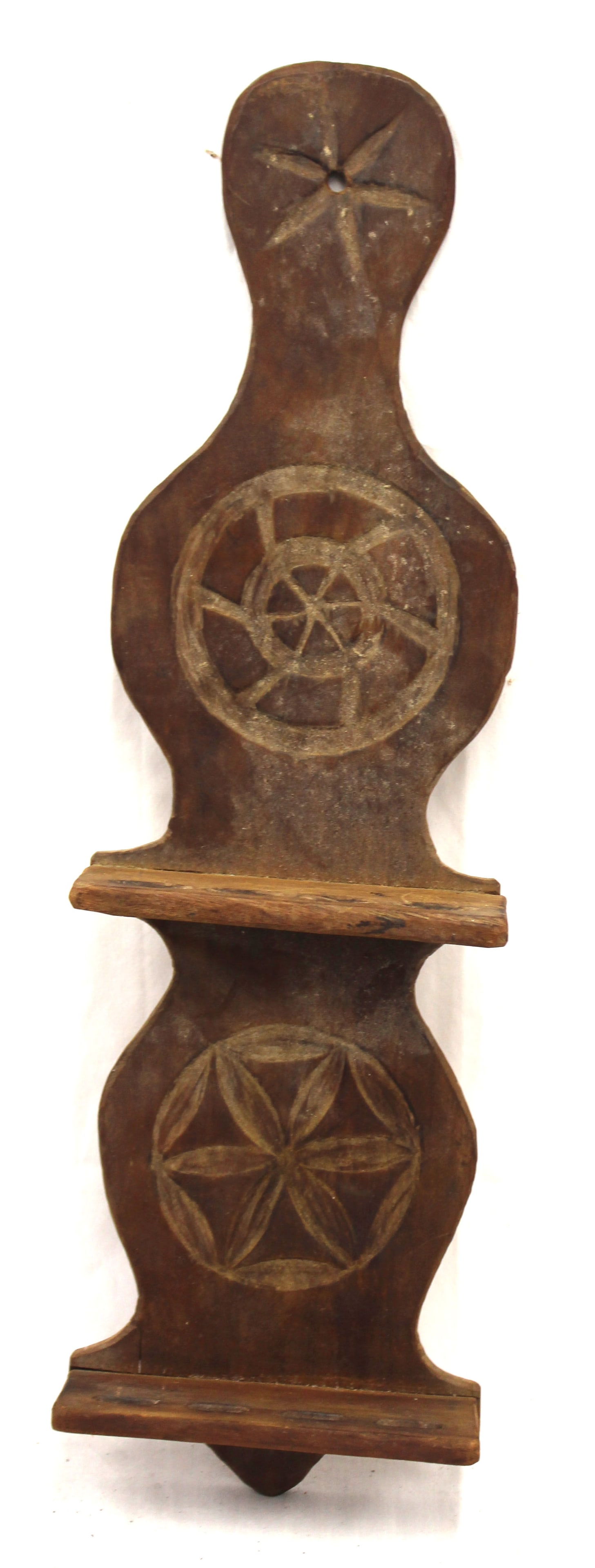 Antique wooden carved wall spoon rack w compass rose & star carved dec - 23" tall (1 of 6)