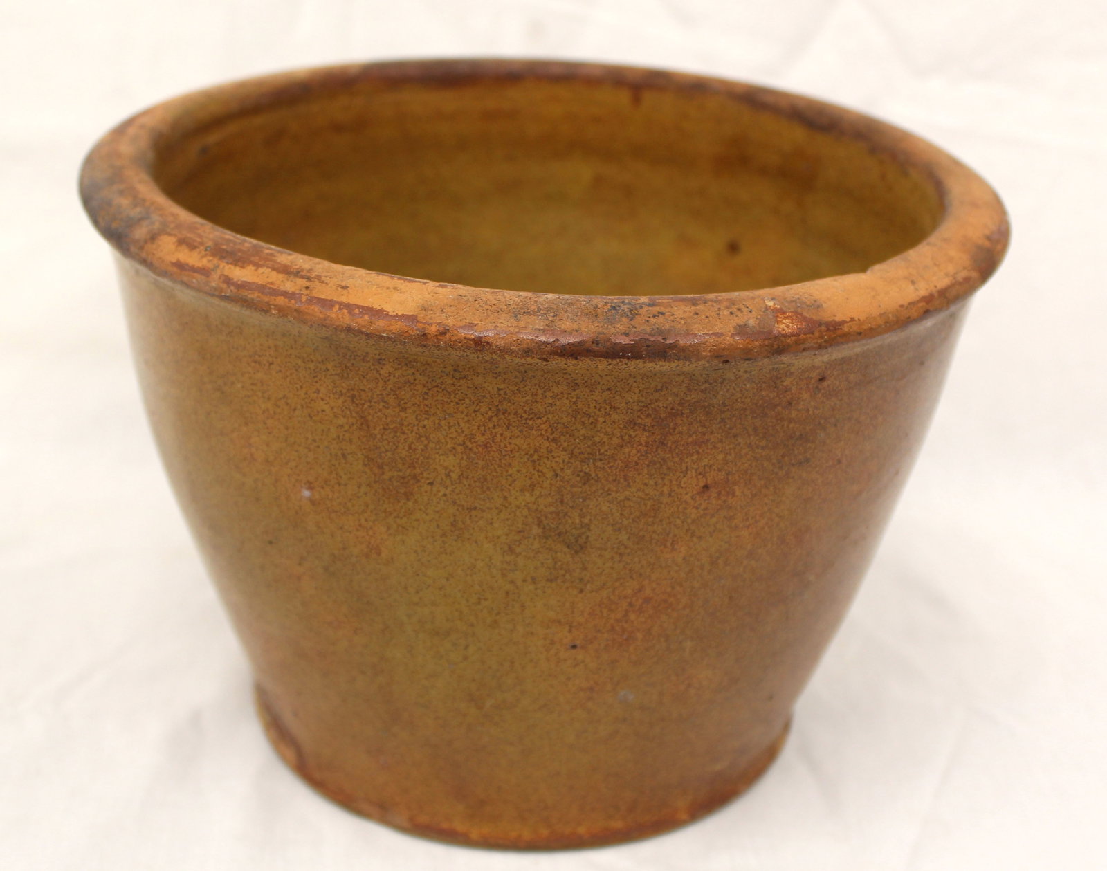 Antique redware bowl - 6 1/2" tall x 5 1/2" diam (1 of 5)