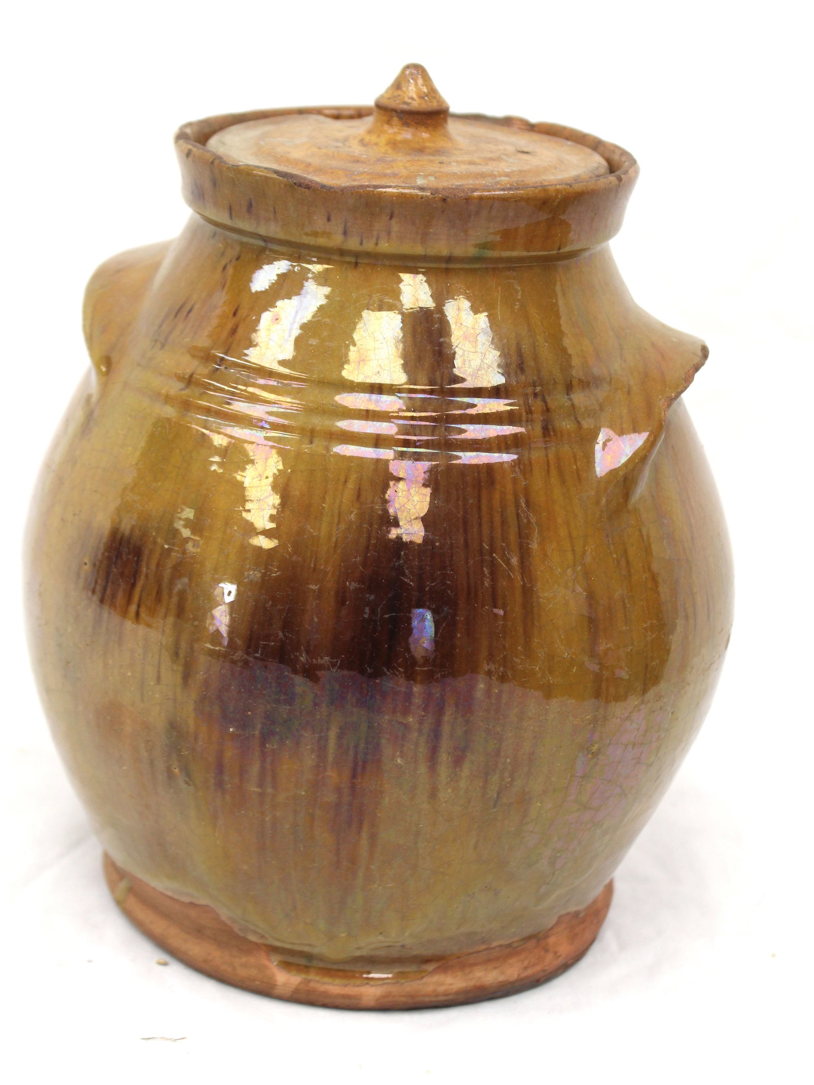 Antique redware jar w cover - 8 1/2" tall (1 of 7)
