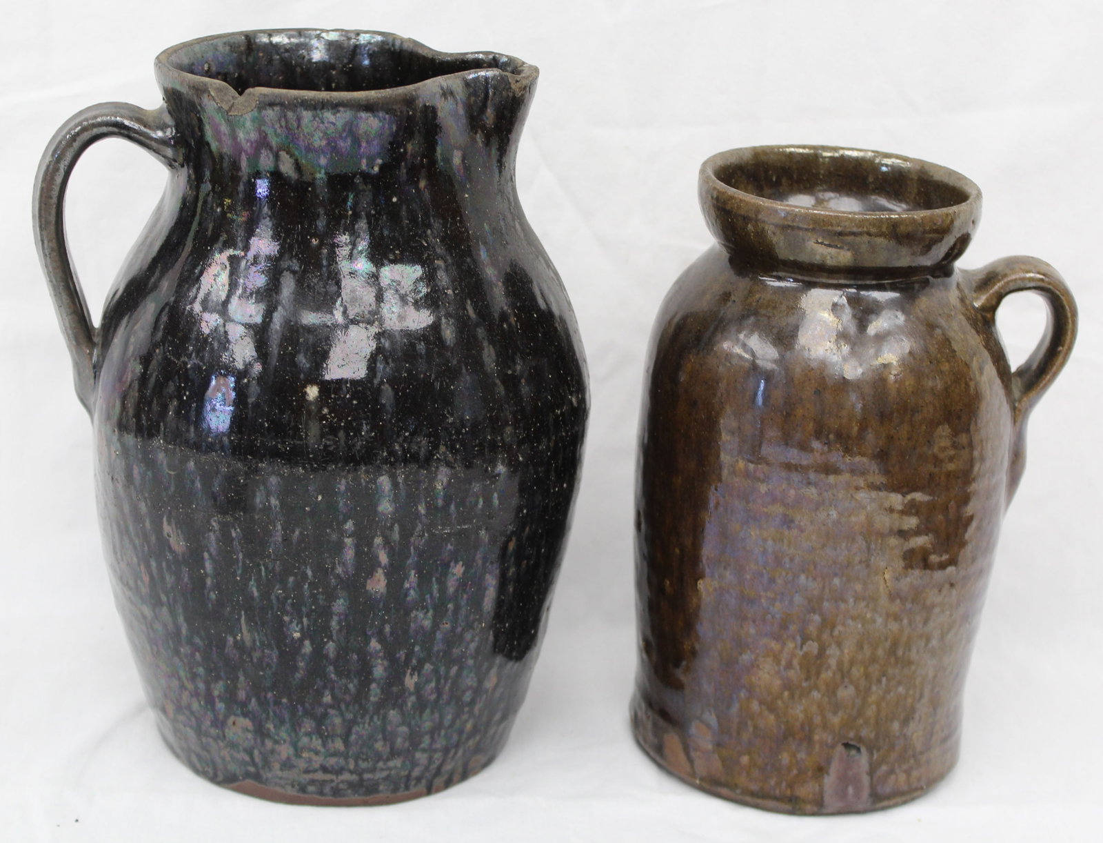 Lot of 2 antique stoneware pitchers - 10" & 9" (1 of 11)
