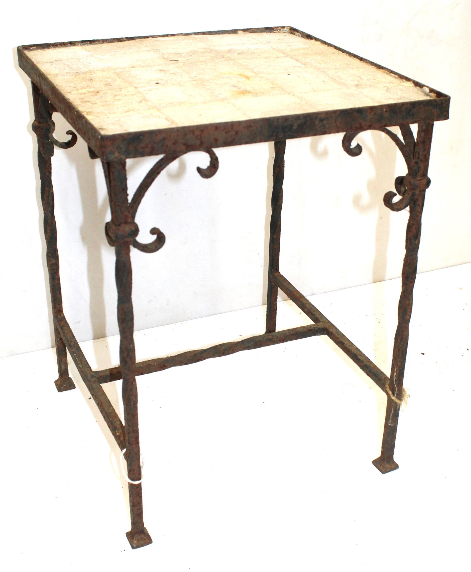 Vintage wrought iron stand w concrete top - 20" tall x 15" square (1 of 5)