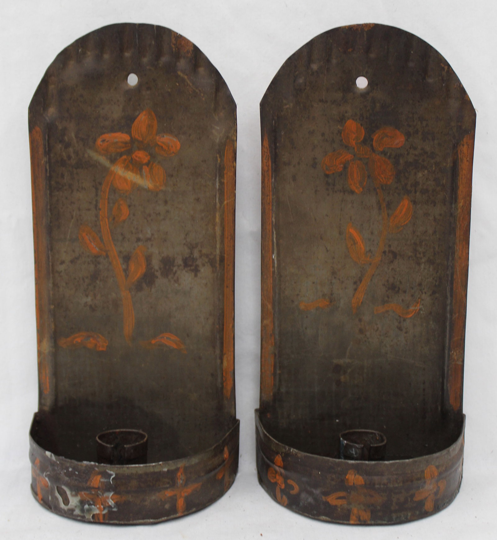 Pair of 19thC tole wall candle sconces - 9 1/2" tall x 4 1/2" wide (1 of 6)