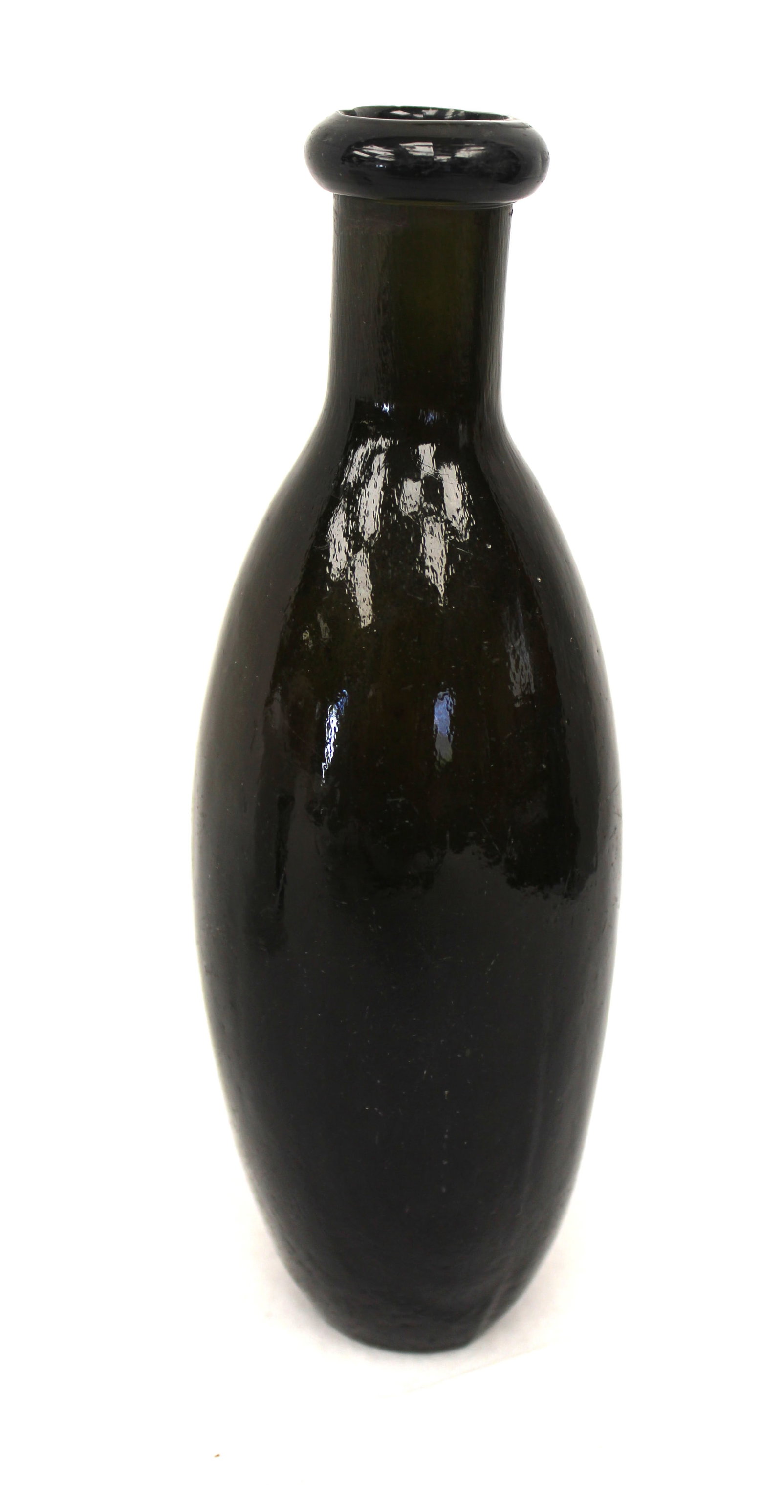 Early amber/black glass bottle - 7 1/2" tall: Early amber/black glass bottle - 7 1/2" tall