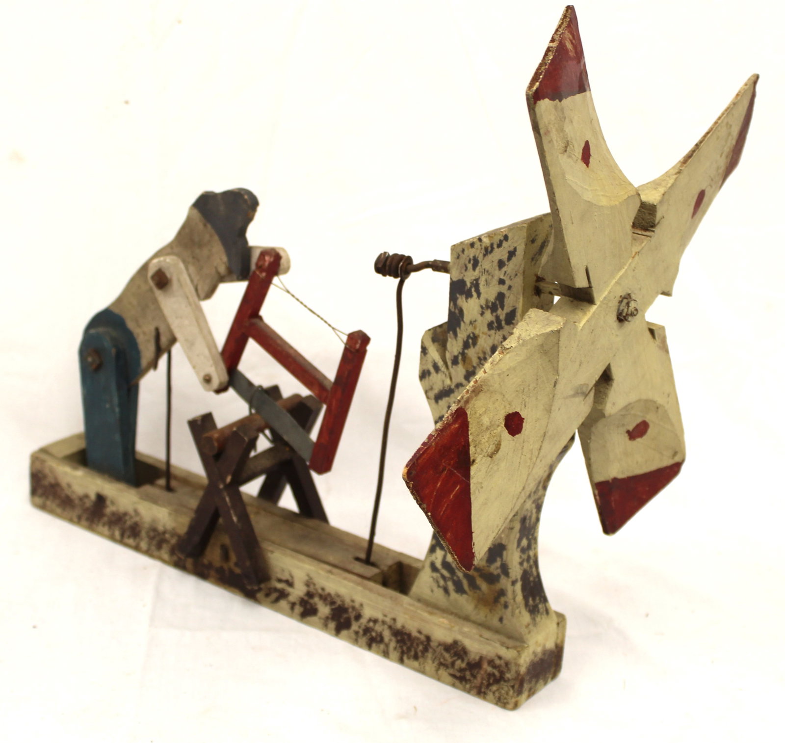 Folk Art wooden painted whirligig man using saw - 15" tall x 16" long (1 of 6)