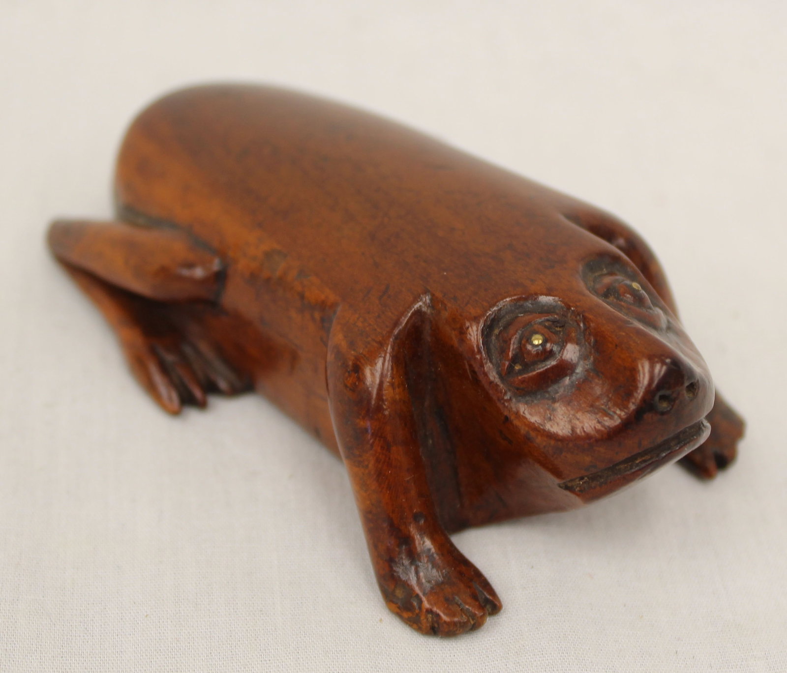 Diminutive carved wooden frog figural box - 4" (1 of 5)
