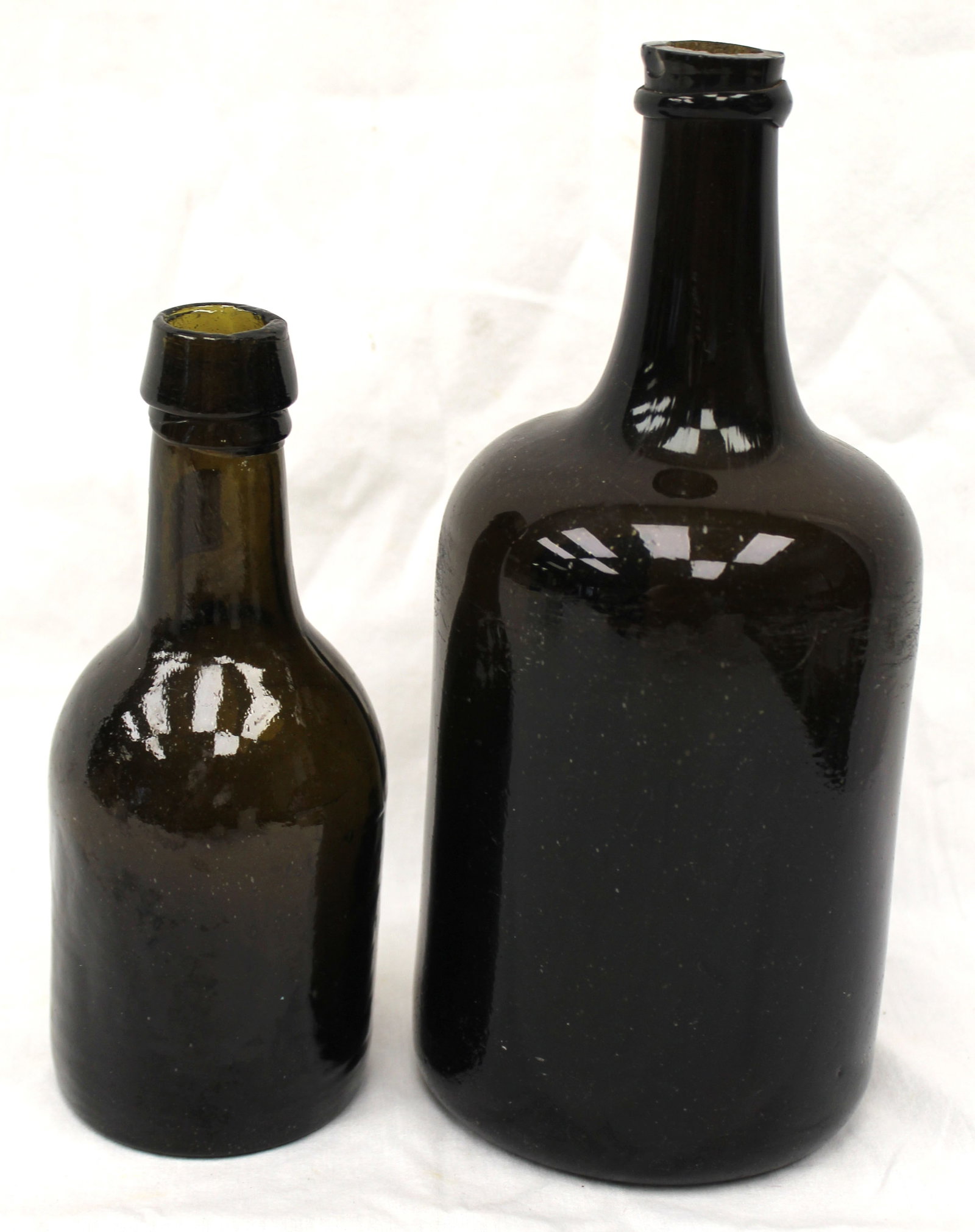 Lot of 2 early deep green/amber glass bottles - 7"&9" tall (1 of 6)