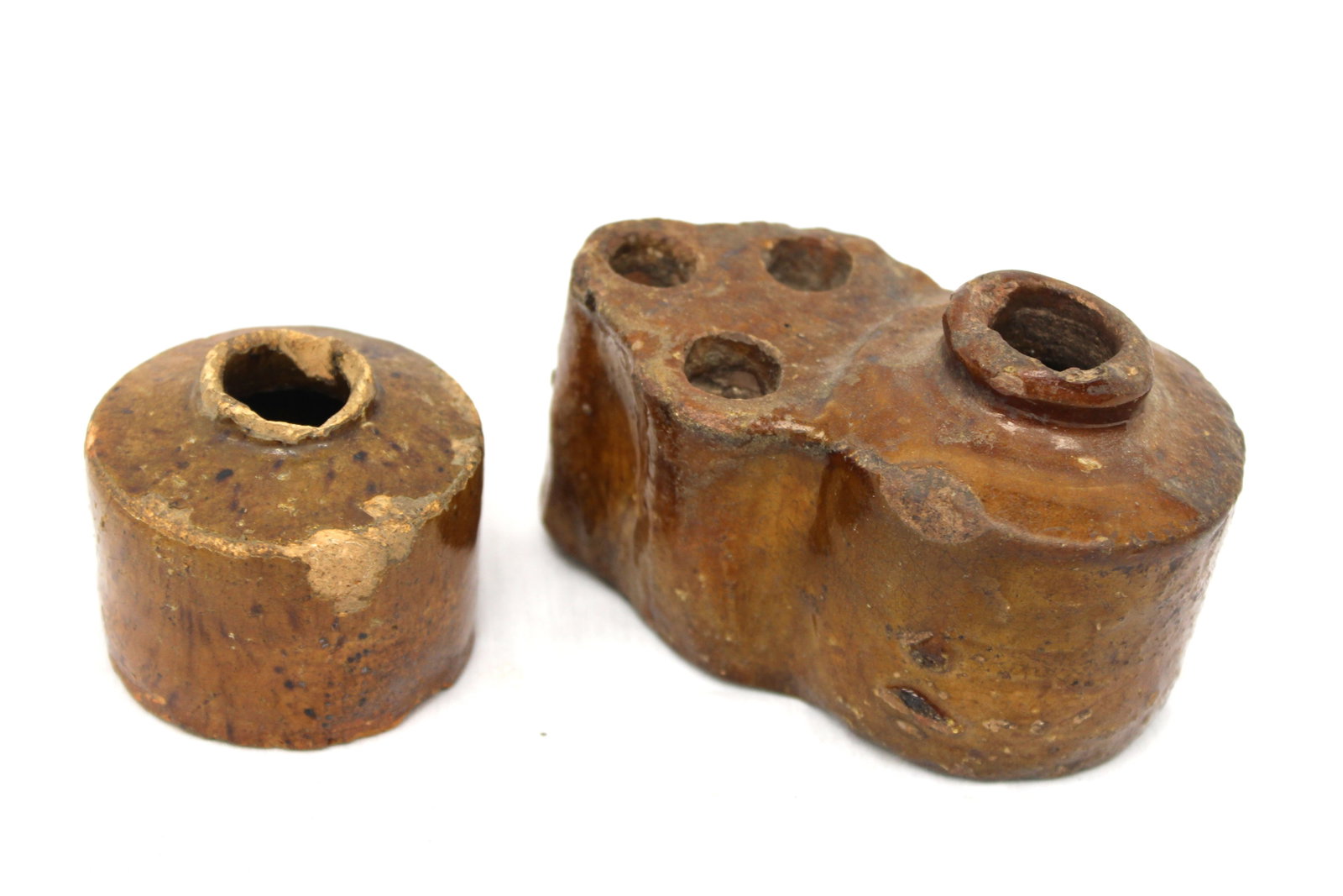 Lot of 2 antique redware inks - 2"x 2 1/2" & 2 1/2" tall x 4"x2" (1 of 8)