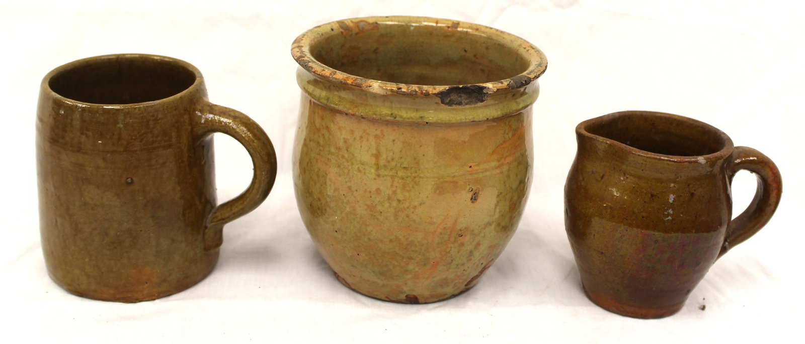 Lot of 3 antique redware items - 2 mugs & a jar - 4 1/4", 5" & 4" (1 of 11)