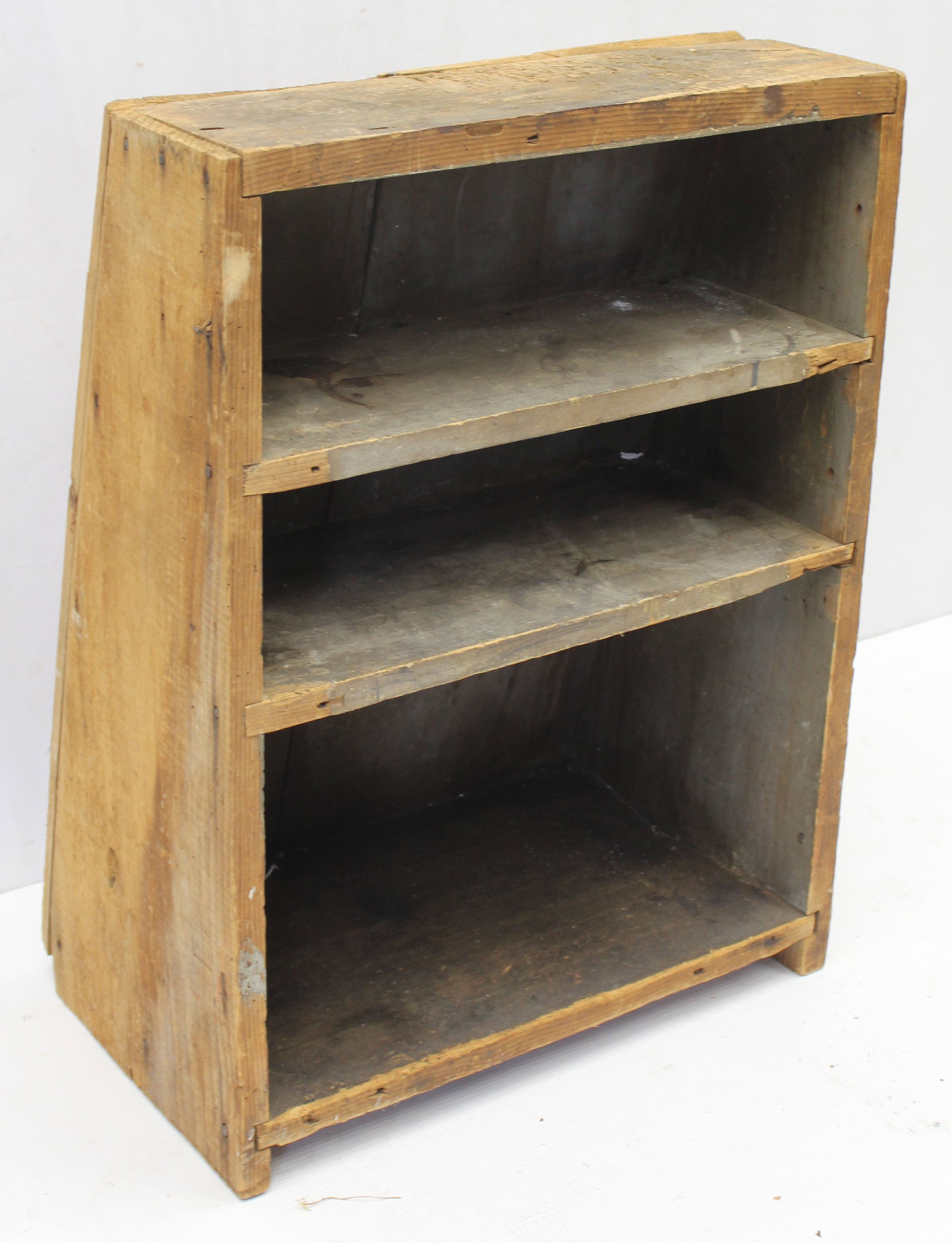 Antique open wall cupboard w canted back - probably was a built-in - 27" tall x 20" wide x 12" deep (1 of 5)