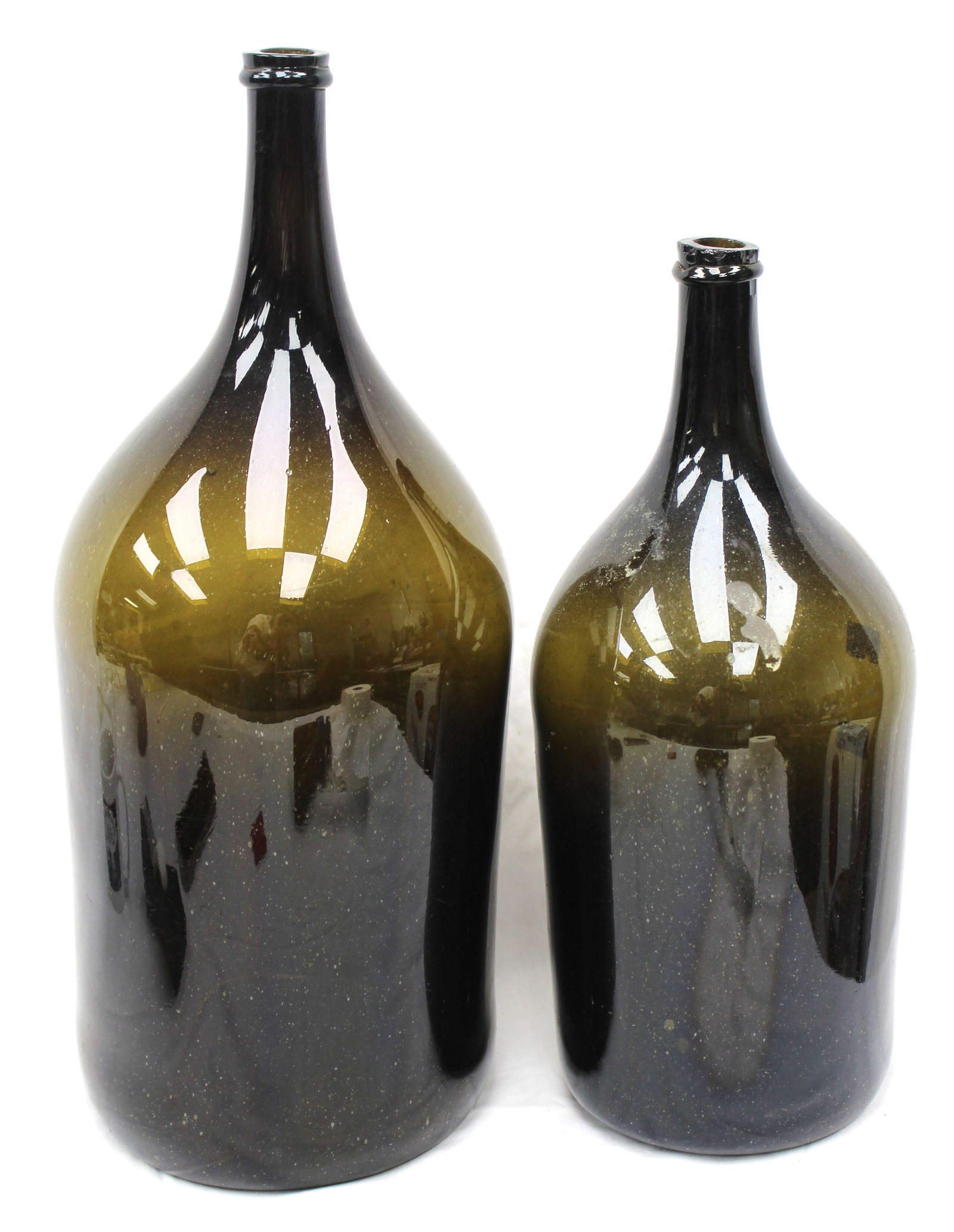 Lot of 2 large early olive/amber glass bottles - 22" & 18" (1 of 8)