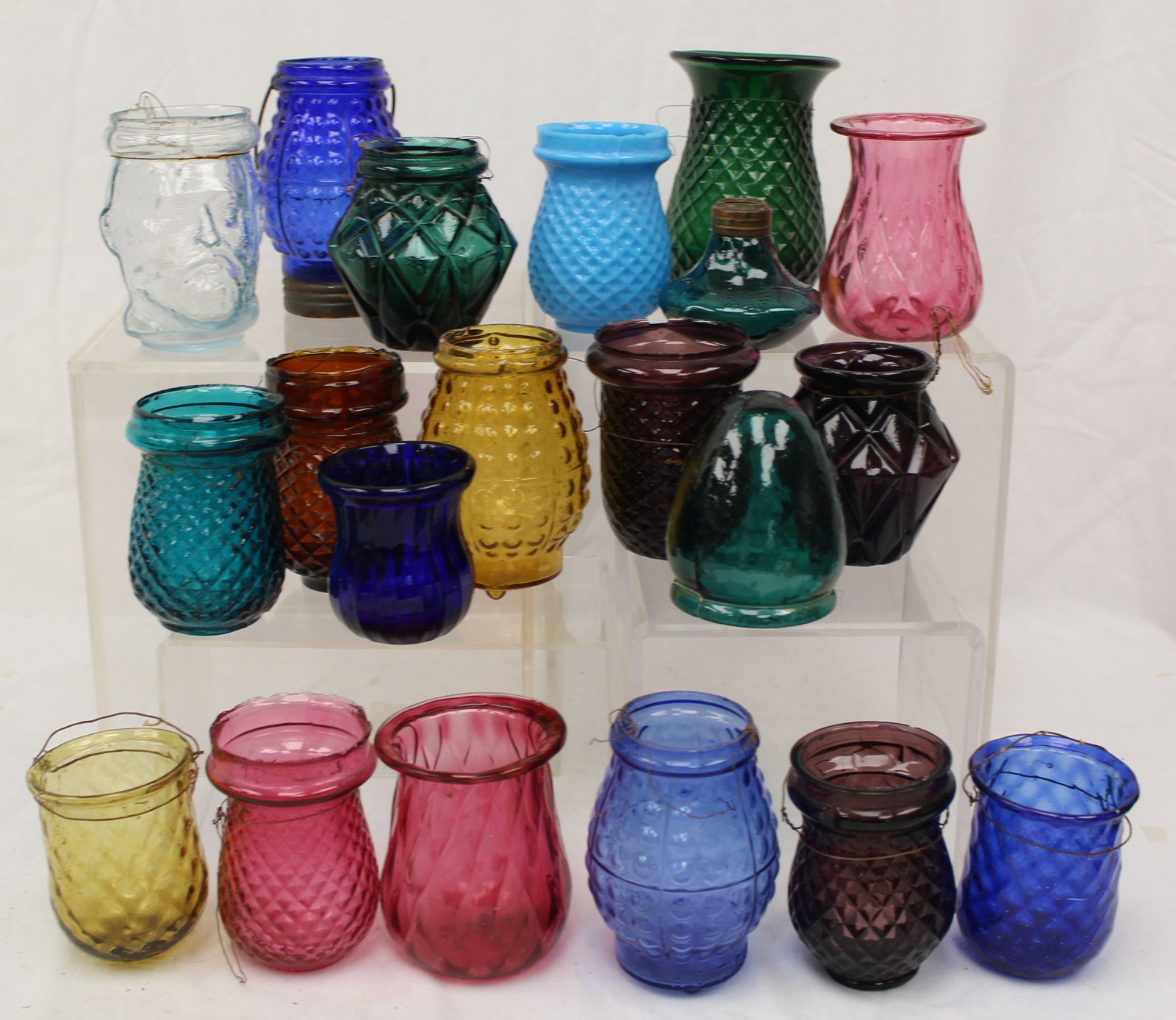 large lot of glass fairy lamps in various shapes & colors - 2 1/2"- 4 1/2" tall (1 of 8)