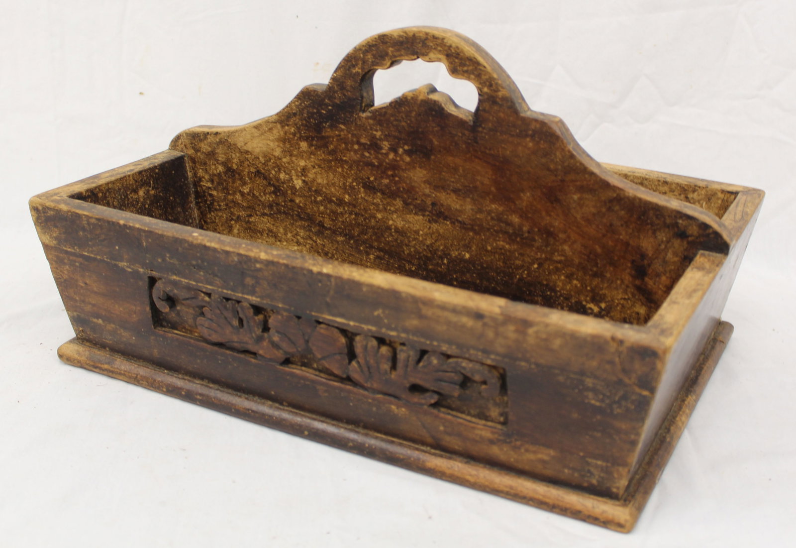 Antique large utility carrier w heavily carved decoration - 8 1/2" tall x 12"x16" (1 of 6)