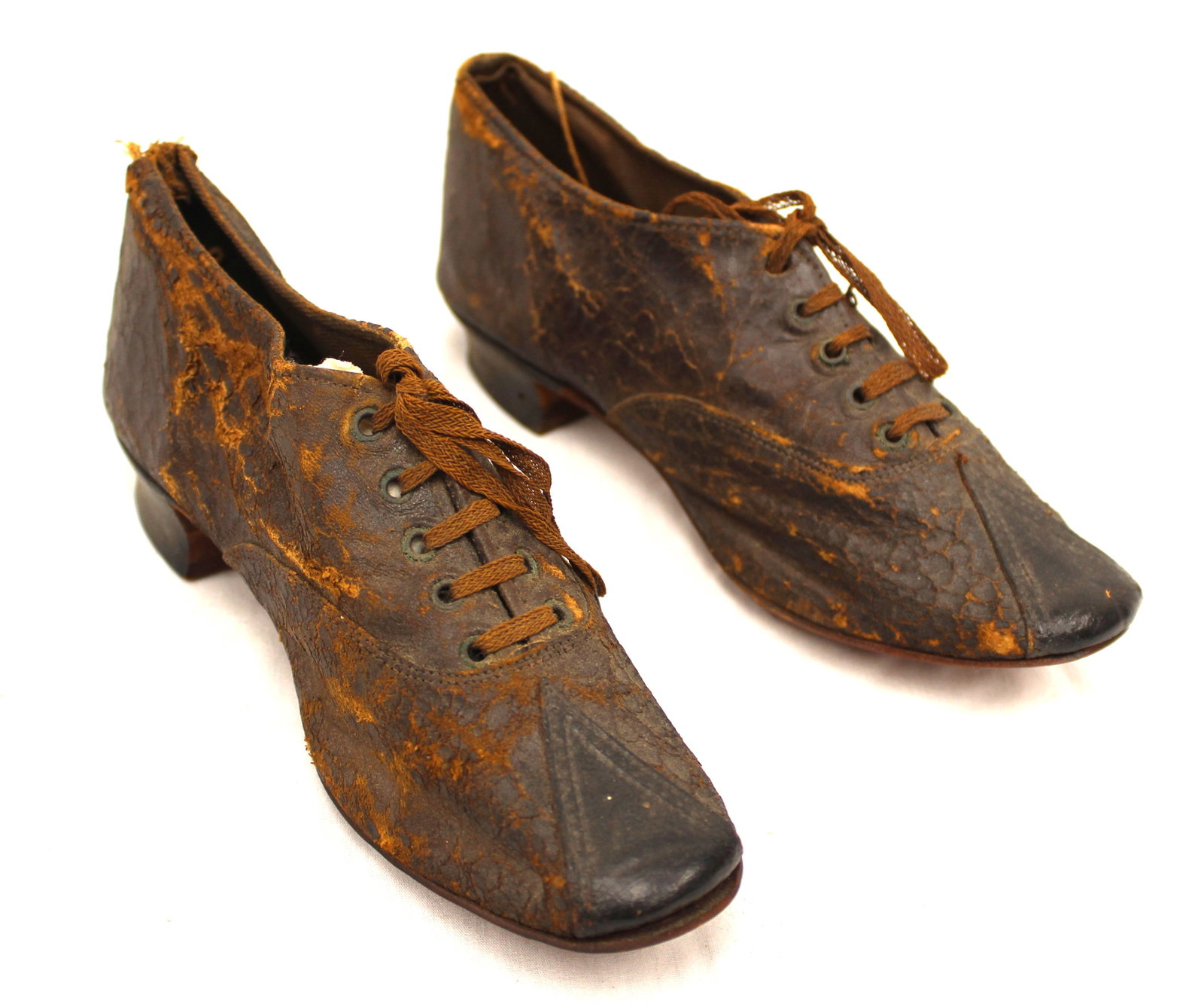 pr of antique leather lady's shoes - 8" (1 of 6)