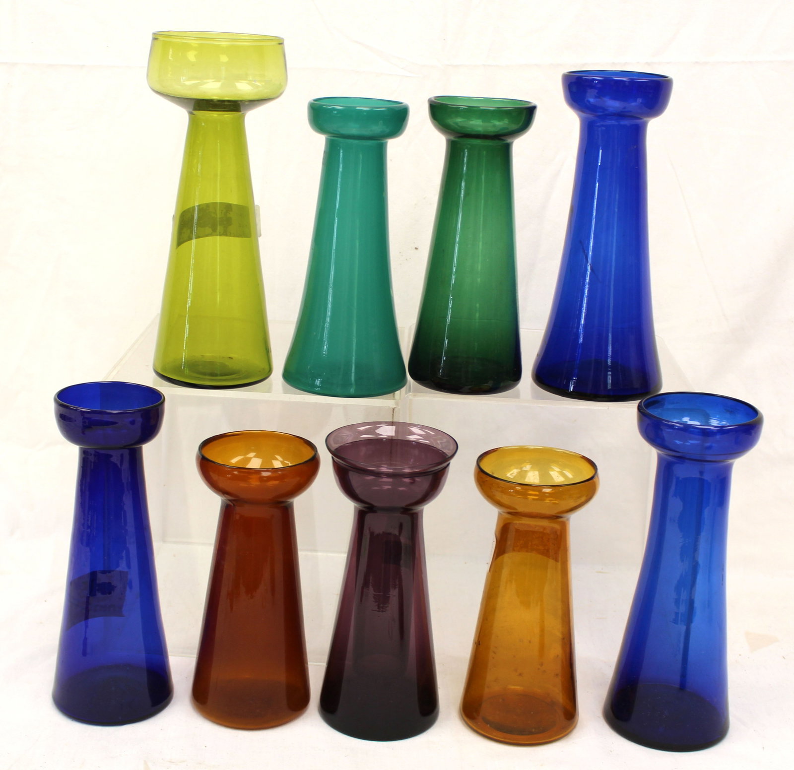 Lot of 9 antique hyacinth vases in various colors - 7" - 9" tall (1 of 7)