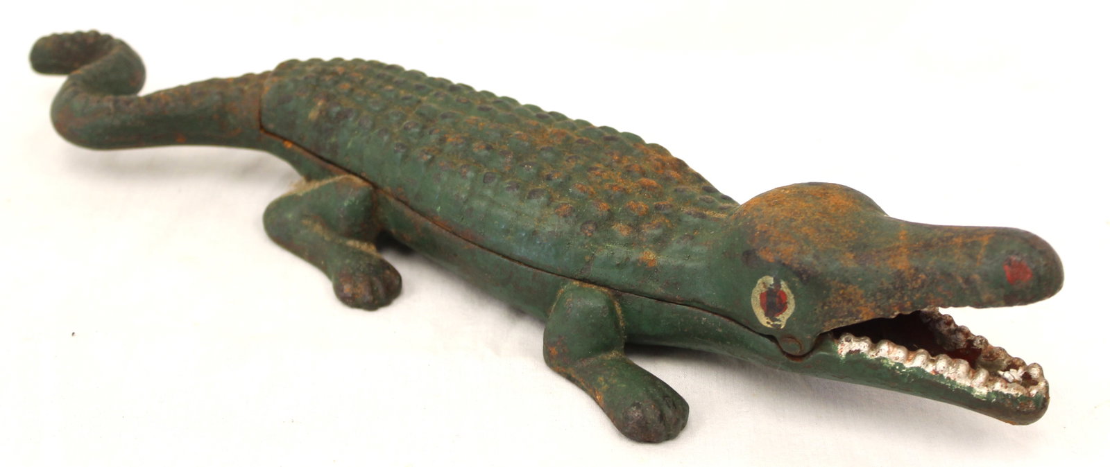 Cast iron alligator figural box in green paint - 11 1/2" long (1 of 6)