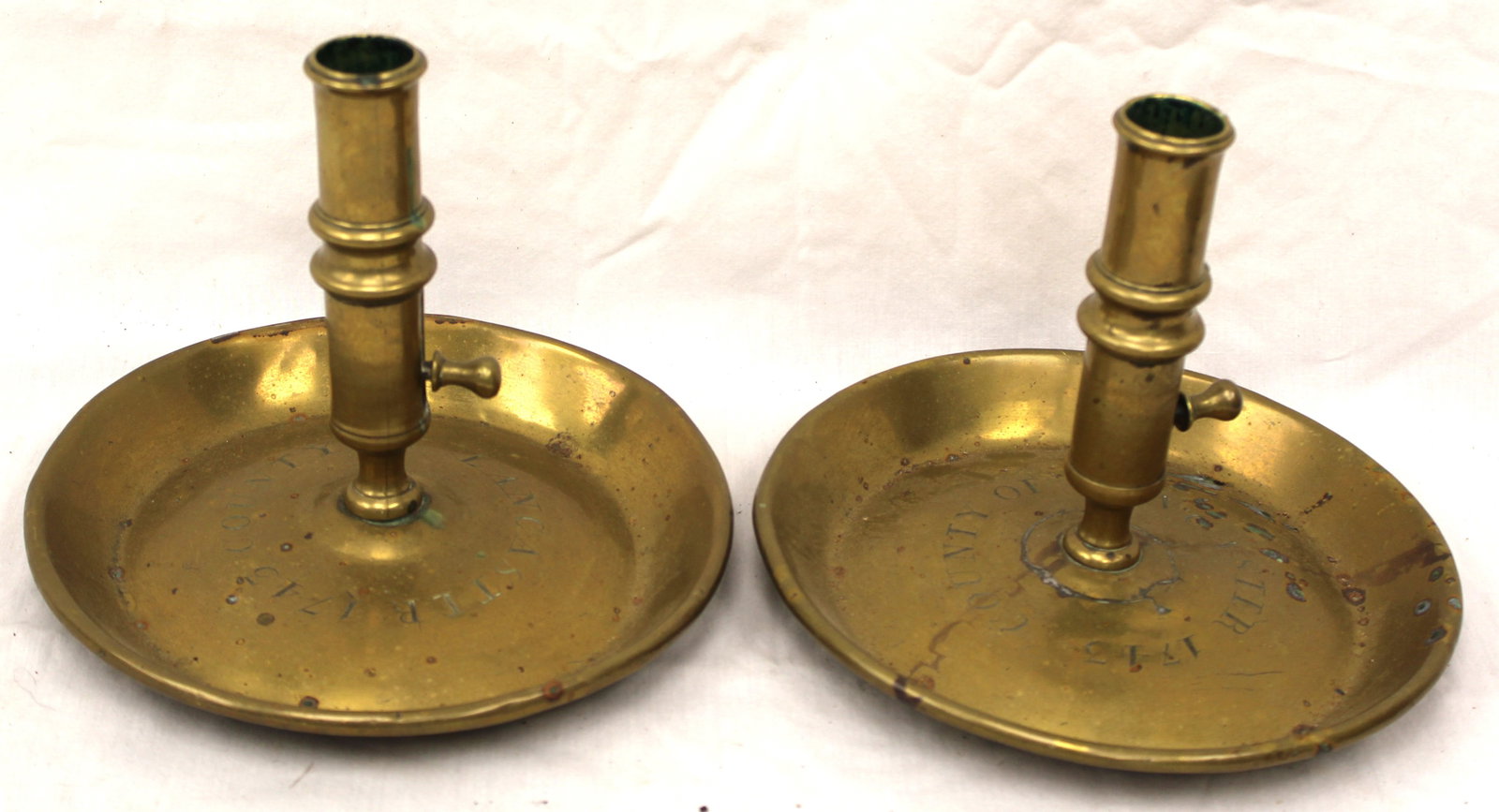 Pr of antique brass candlesticks - 6 1/2" tall x 8" diam (1 of 7)