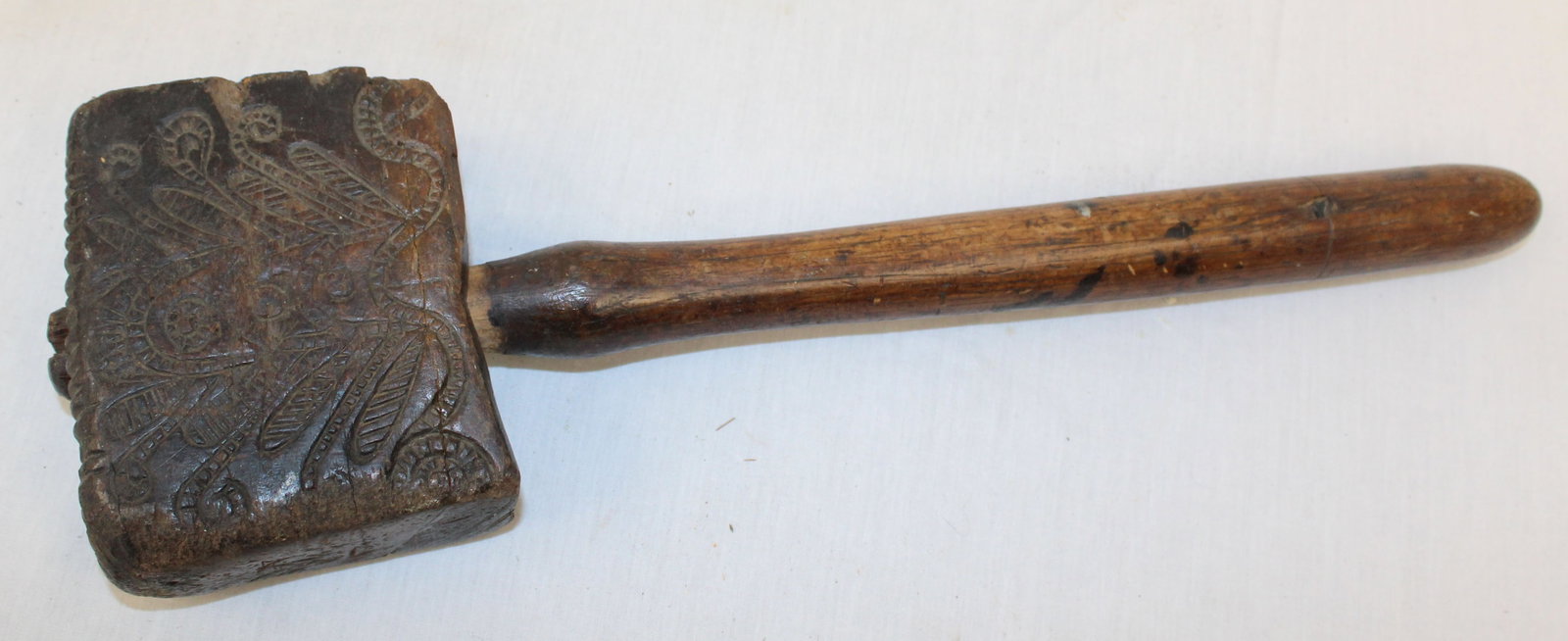 Carved antique wooden mallet - 15" long x 4 1/2" wide (1 of 6)