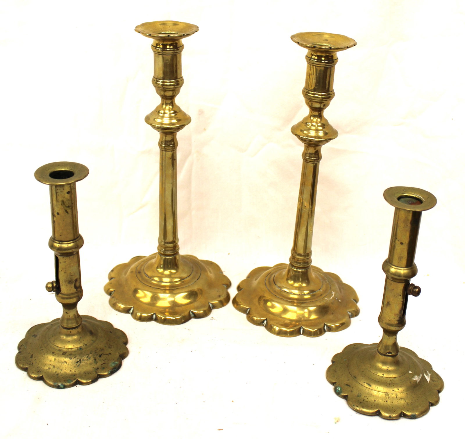 Lot of 2 pairs of antique brass candlesticks - 6 1/2" & 10 1/2" tall (1 of 6)