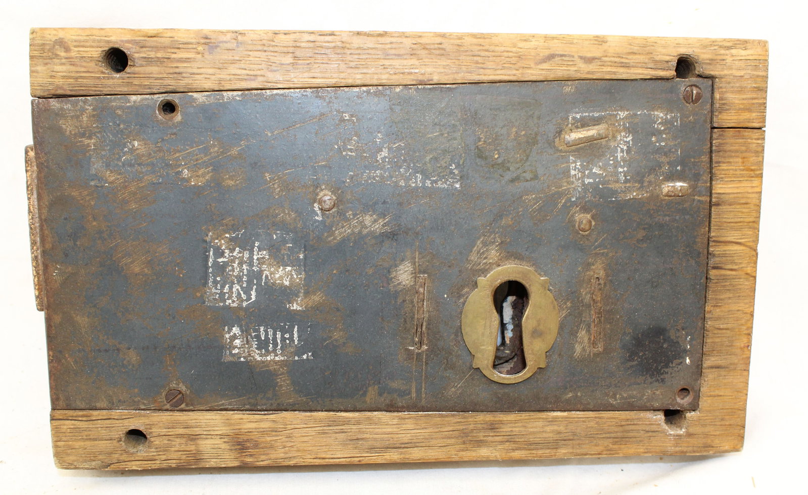 Early wooden & iron lock - 2" tall x 12"x7 1/2" (1 of 9)