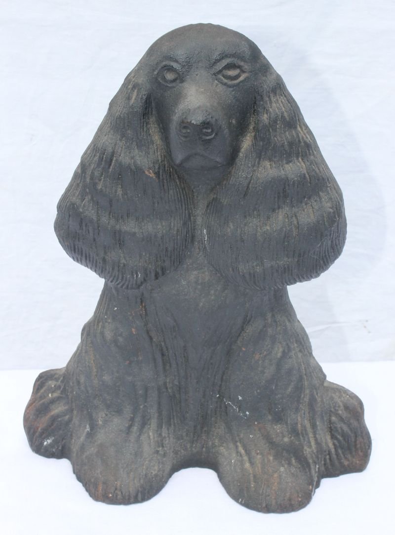 Antique 9" tall cast iron Spaniel doorstop dtd 1949: Rare Antique 9" tall cast iron Spaniel doorstop dtd 1949 sgnd Virginia Metalcrafters