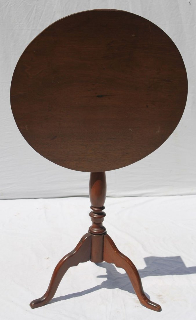 Ca 1770 QA period MA mahog tilt-top snake ft candle: Ca 1770 QA period MA mahog tilt-top snake ft candle stand w 22 1/4" diam round top