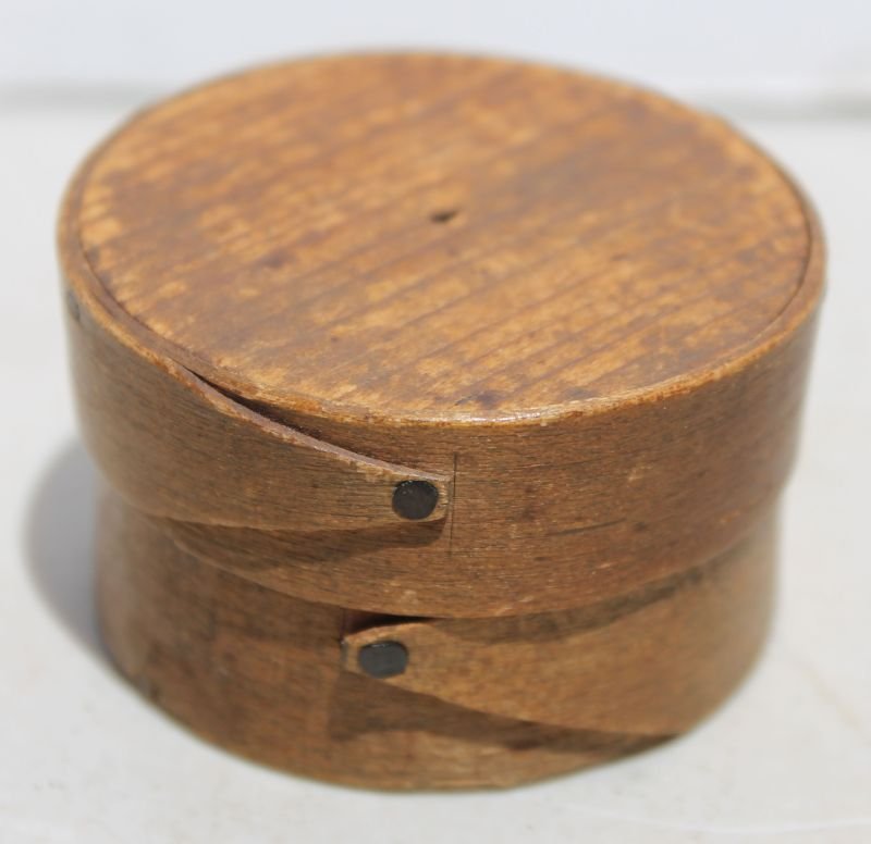 antique miniature 2" round finger lapped box -: antique miniature 2" round finger lapped box - definitely the one for the top of the pantry box stack