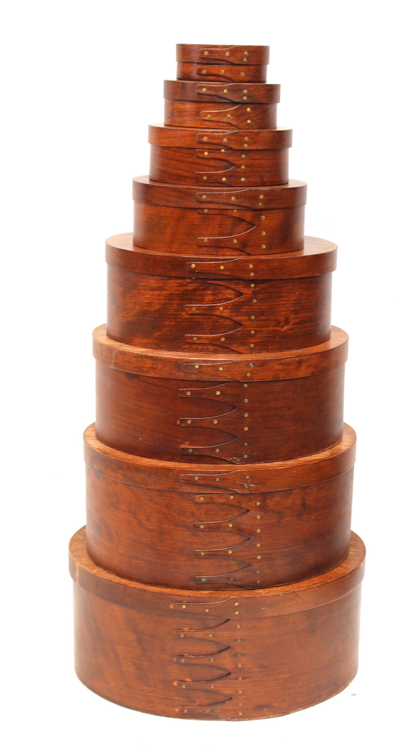 Stack of 8 Shaker style oval finger lapped pantry boxes - 1 1/2" tall x 3 1/2"x 2 1/2" - 6 1/2" tall (1 of 6)