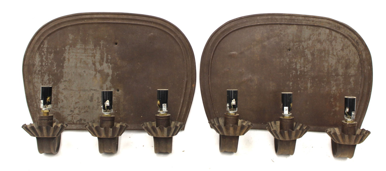 Pair of antique tin 3 socle candle wall sconces - 9 1/2"x12" (1 of 8)