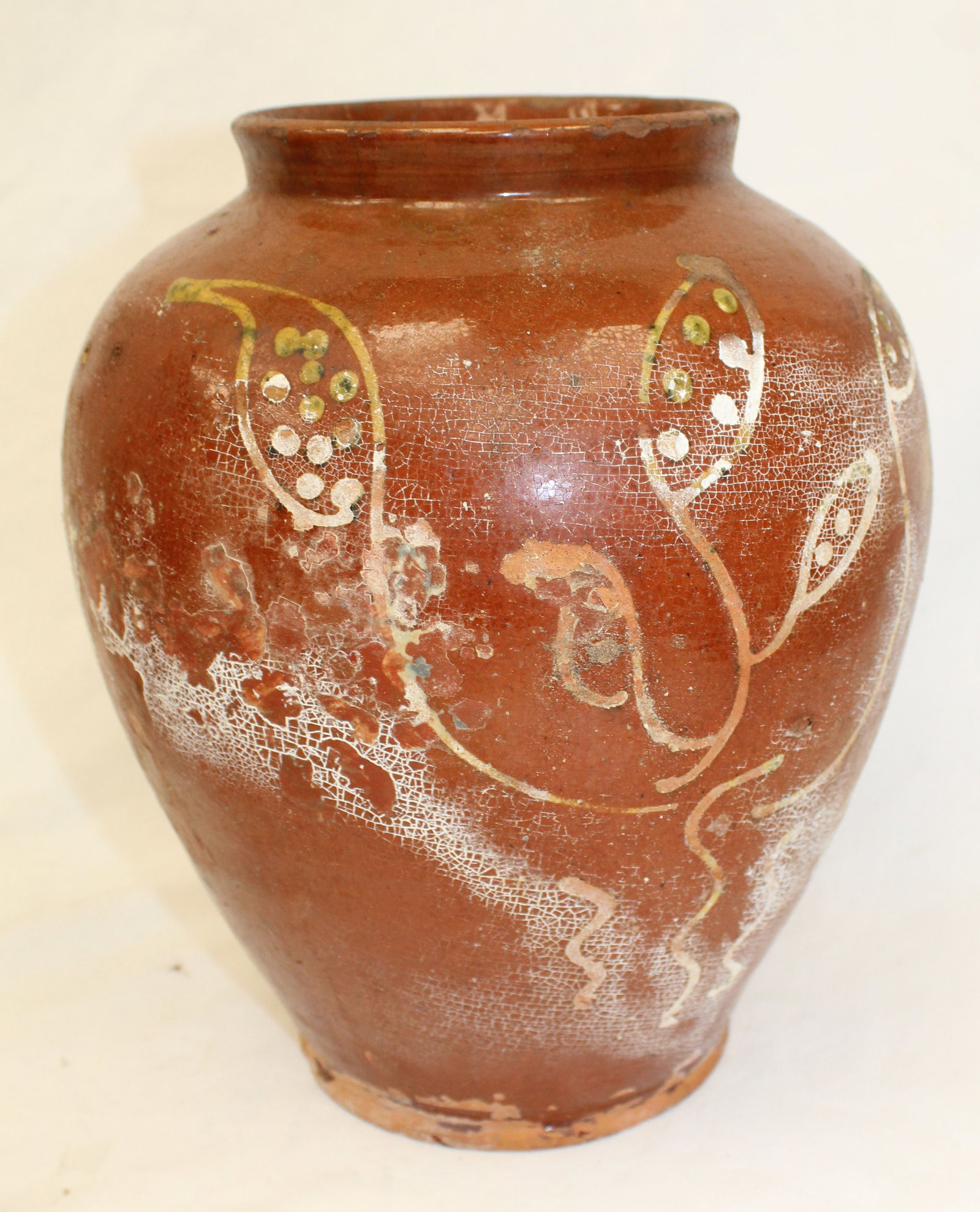 Antique redware jar - 10 1/2" tall x 4 1/2" diam (1 of 6)