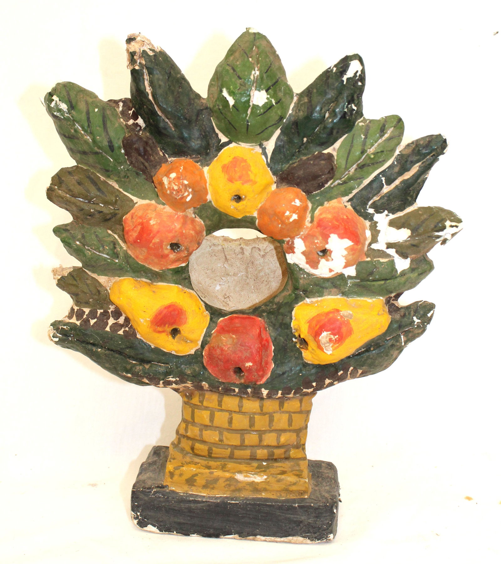 Antique chalkware basket of flowers - 11" tall x 9 1/2": Antique chalkware basket of flowers - 11" tall x 9 1/2"