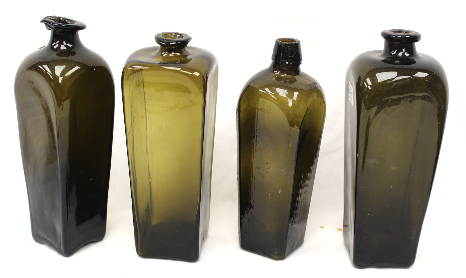 Lot of 4 antique green glass gin bottles - 9 1/2"-10" tall (1 of 9)