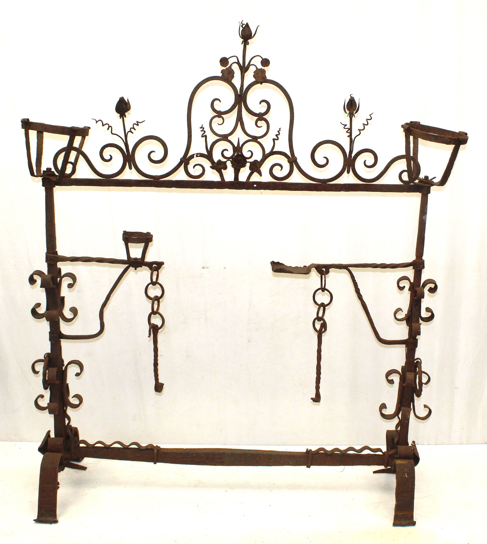 Antique wrought iron large fireplace stand - 55" tall x 53"x17 1/2" (1 of 13)