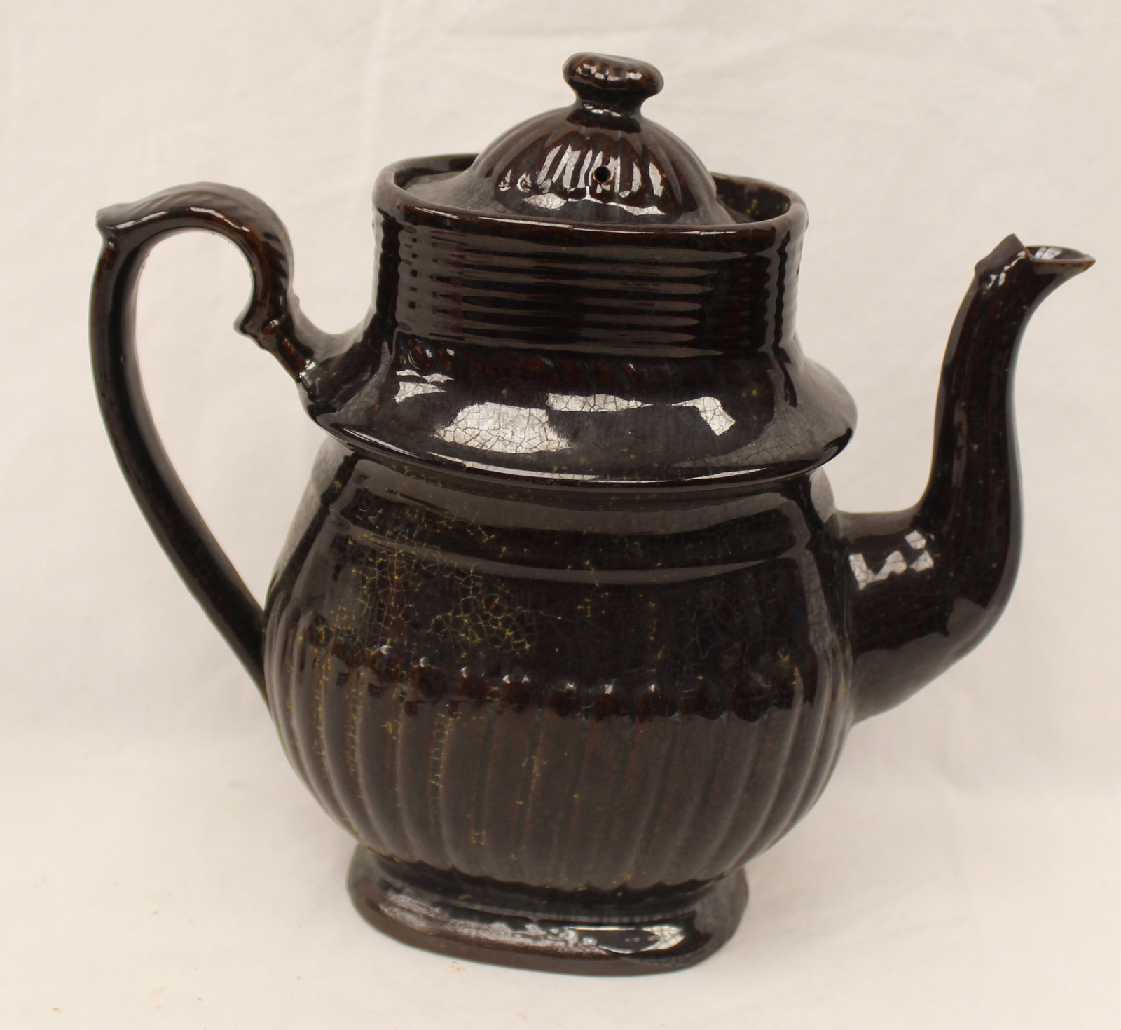 Antique redware coffee/tea pot - 10 1/2" tall x 10 1/2" wide (1 of 9)