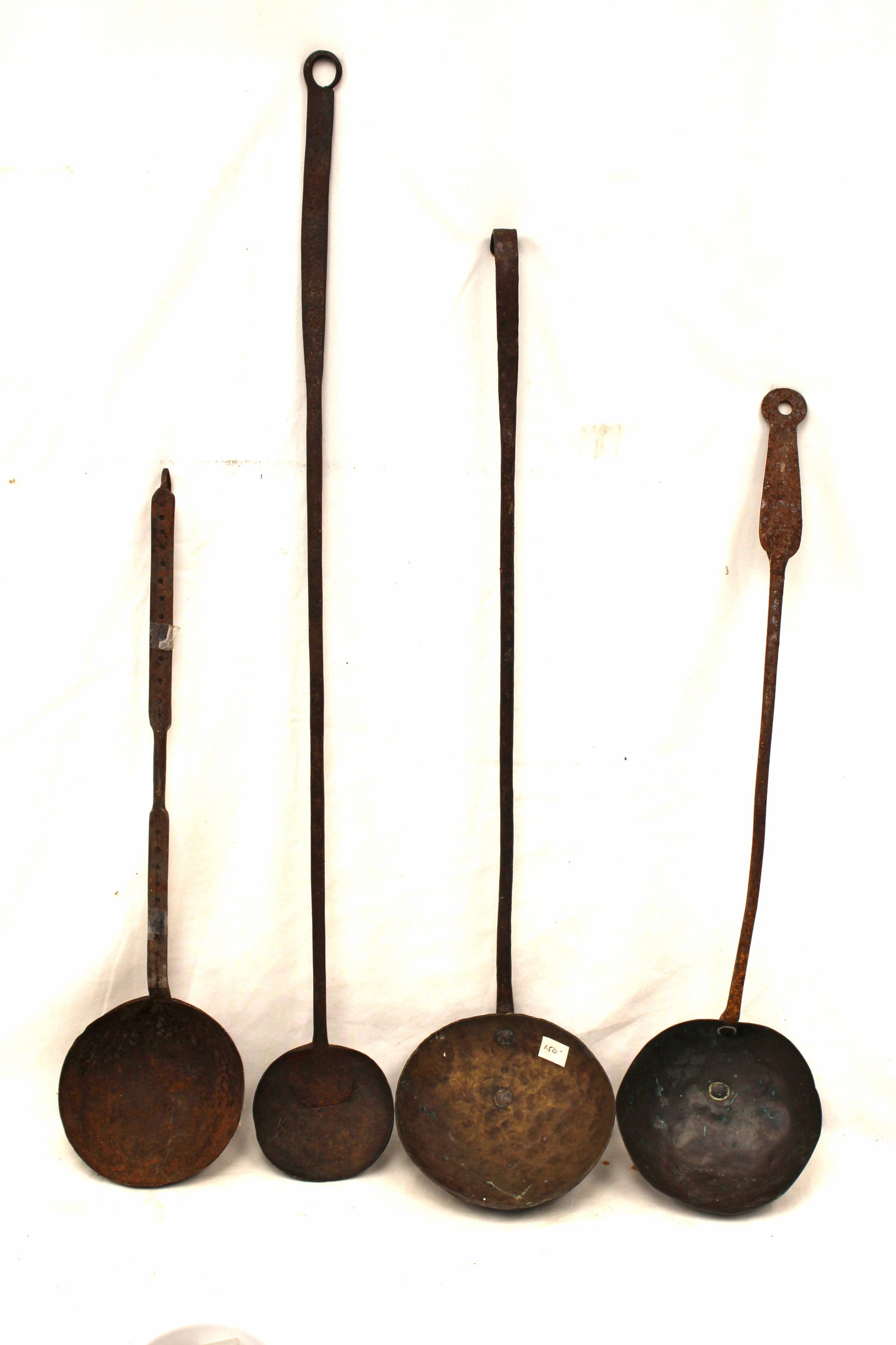 Lot of 4 antique long iron handled ladles - 22"-30" tall (1 of 10)