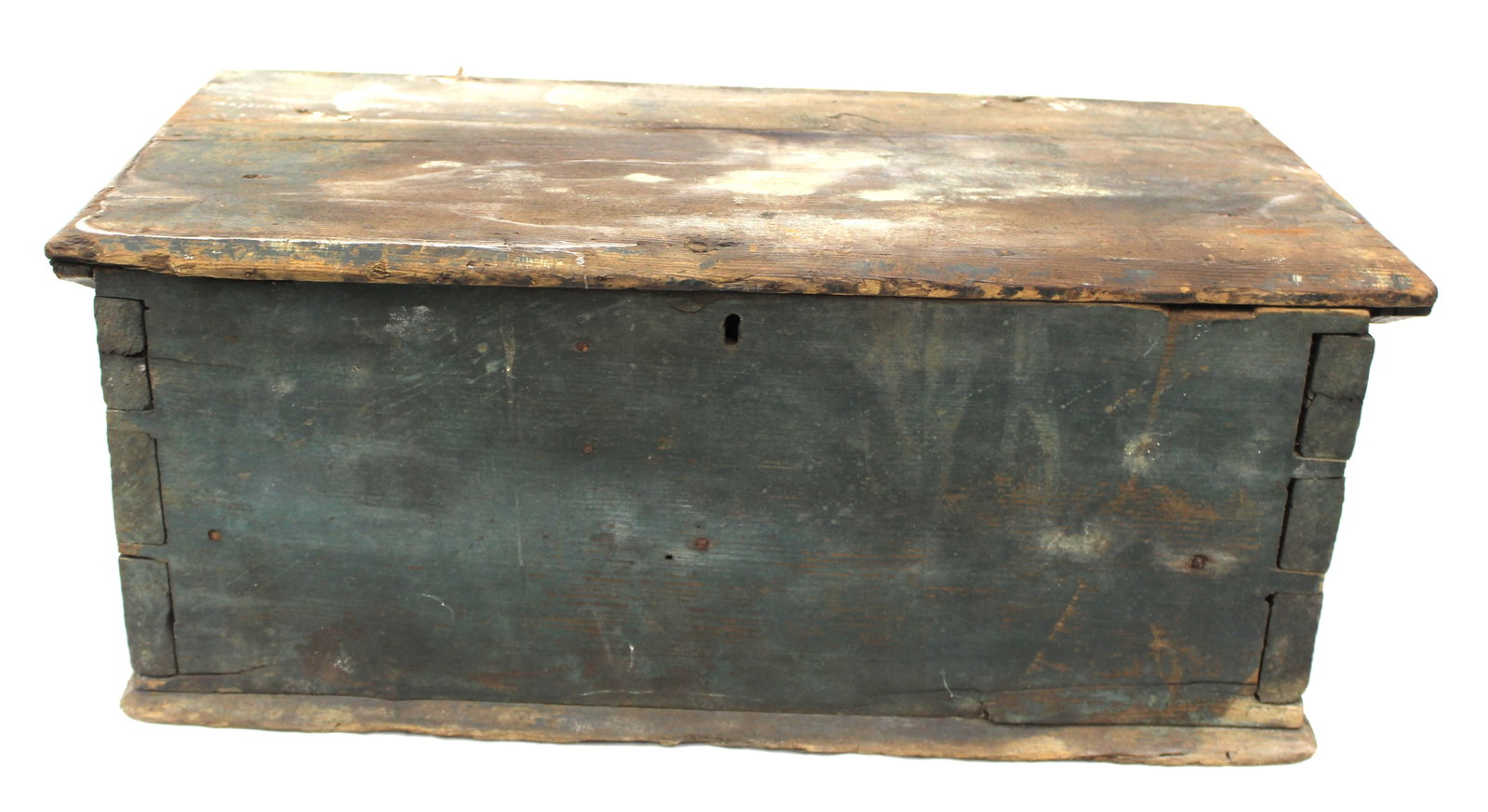 Antique wooden storage box in green paint w divided interior - 9 1/2"x24 1/2"x12 1/2" (1 of 5)