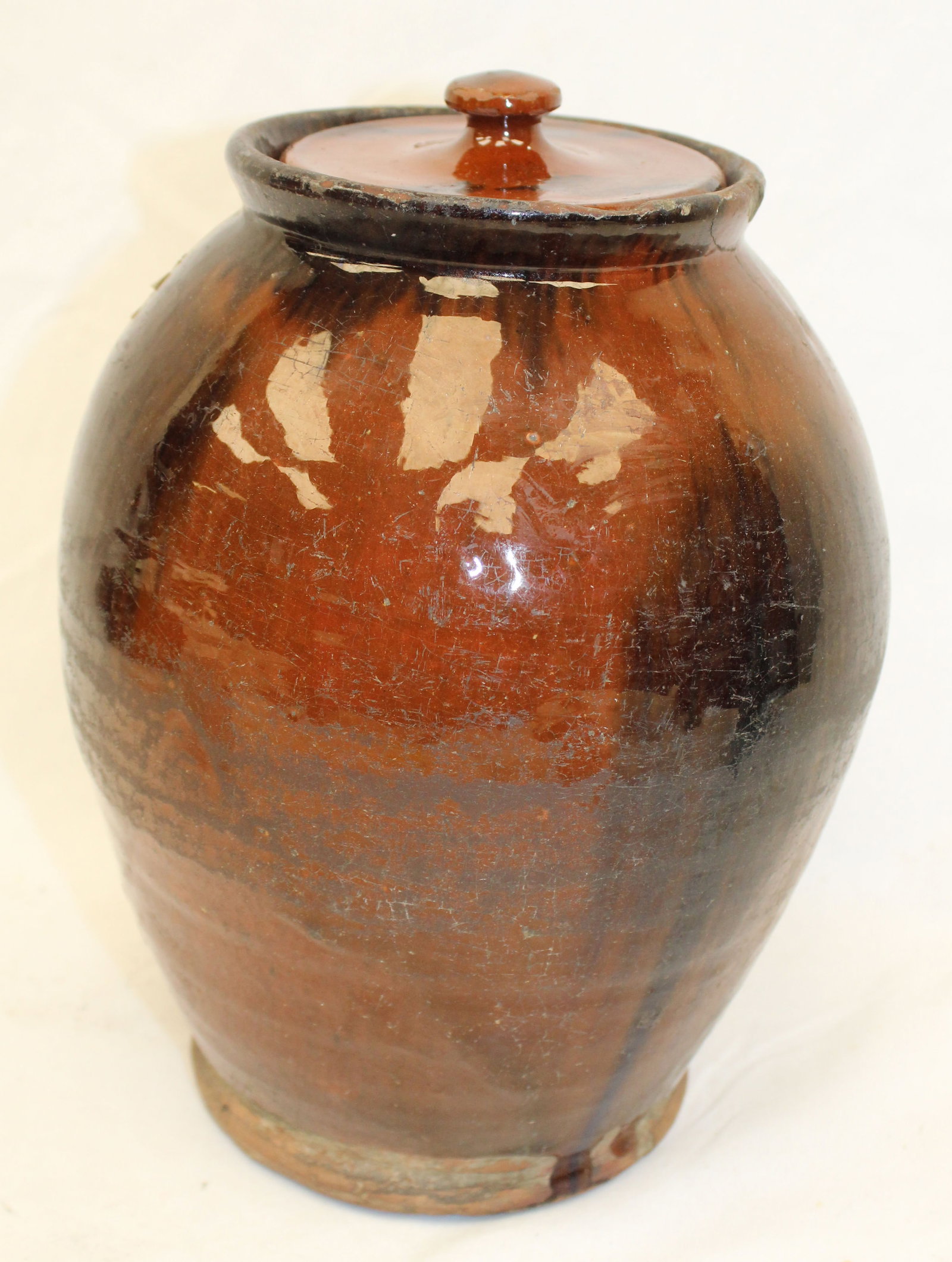 Antique redware jar w lid - 10 1/2" tall (1 of 11)